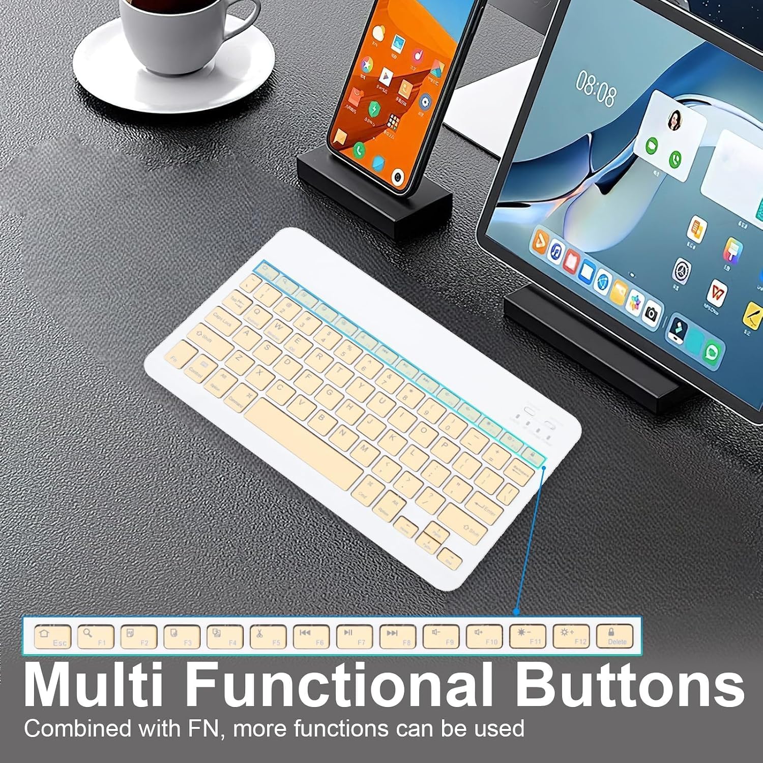 Thumbnail 6 de Universal Ultra-Slim Rechargeable Wireless Keyboard (Yellow) for iPad, Android Tablets, Windows & iOS