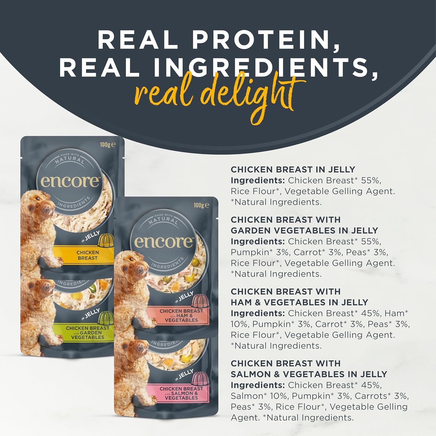 Thumbnail 2 de Encore Natural Wet Dog Food Pouches: Chicken Selection in Jelly (12 x 100g)