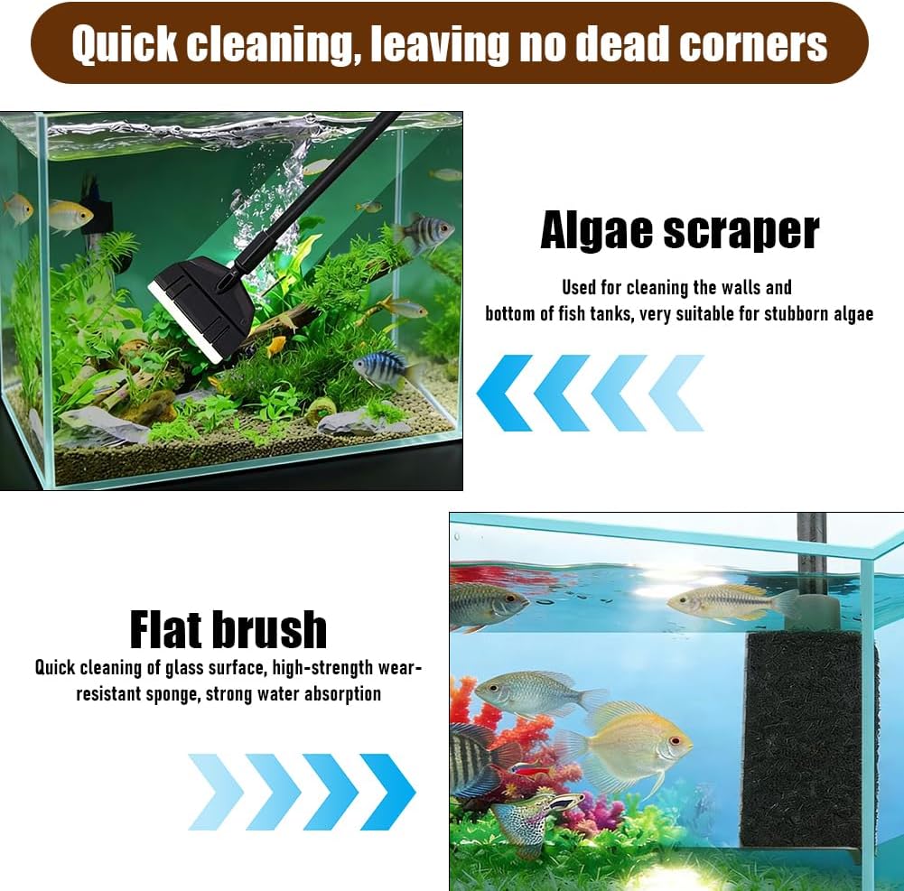 Detalle de MIUUIPI Aquarium Reinigungsset 5-in-1 mit Kescher, Kiesrechen, Algenschaber und Bürsten