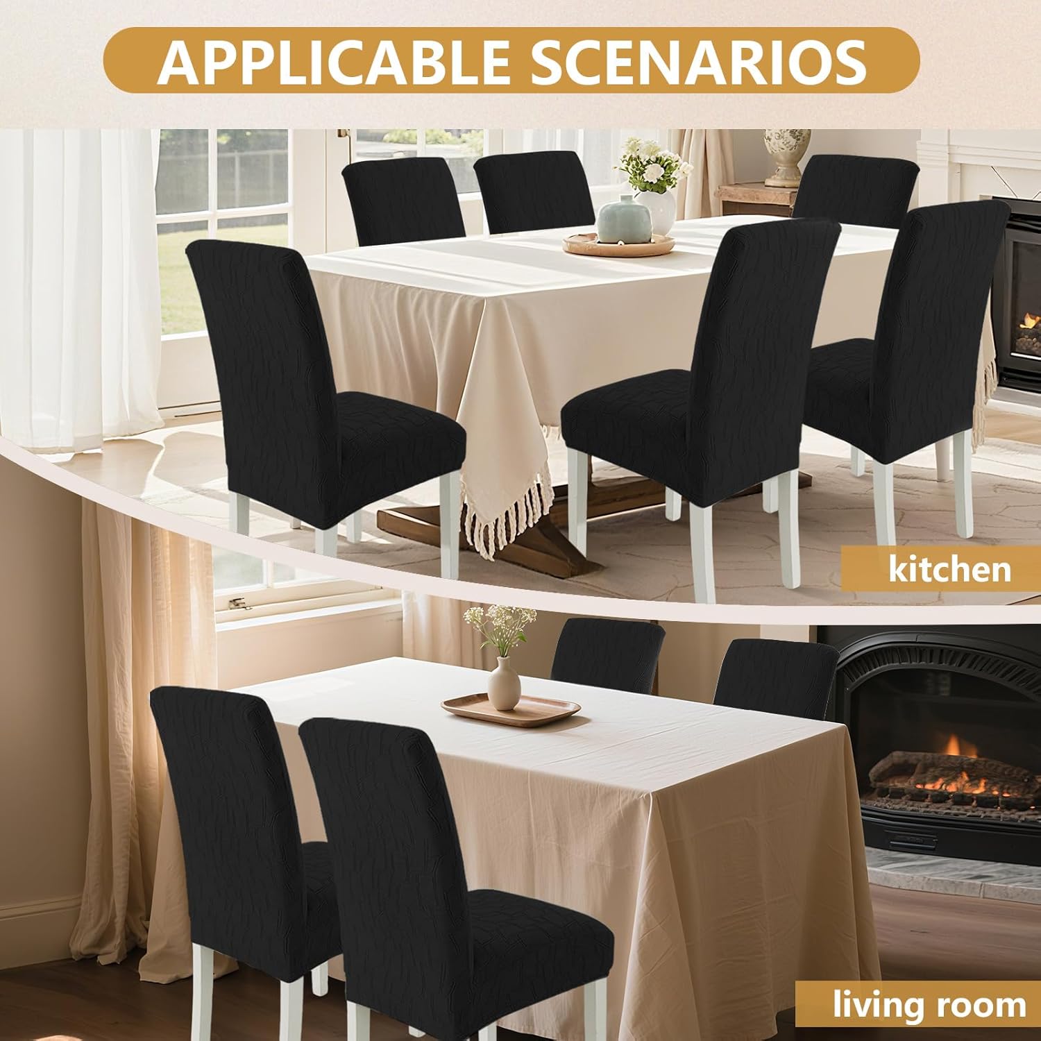 Thumbnail 5 de Ystyle housse de chaise extensible 6 pièces (noir) – couverture universelle lavable et amovible