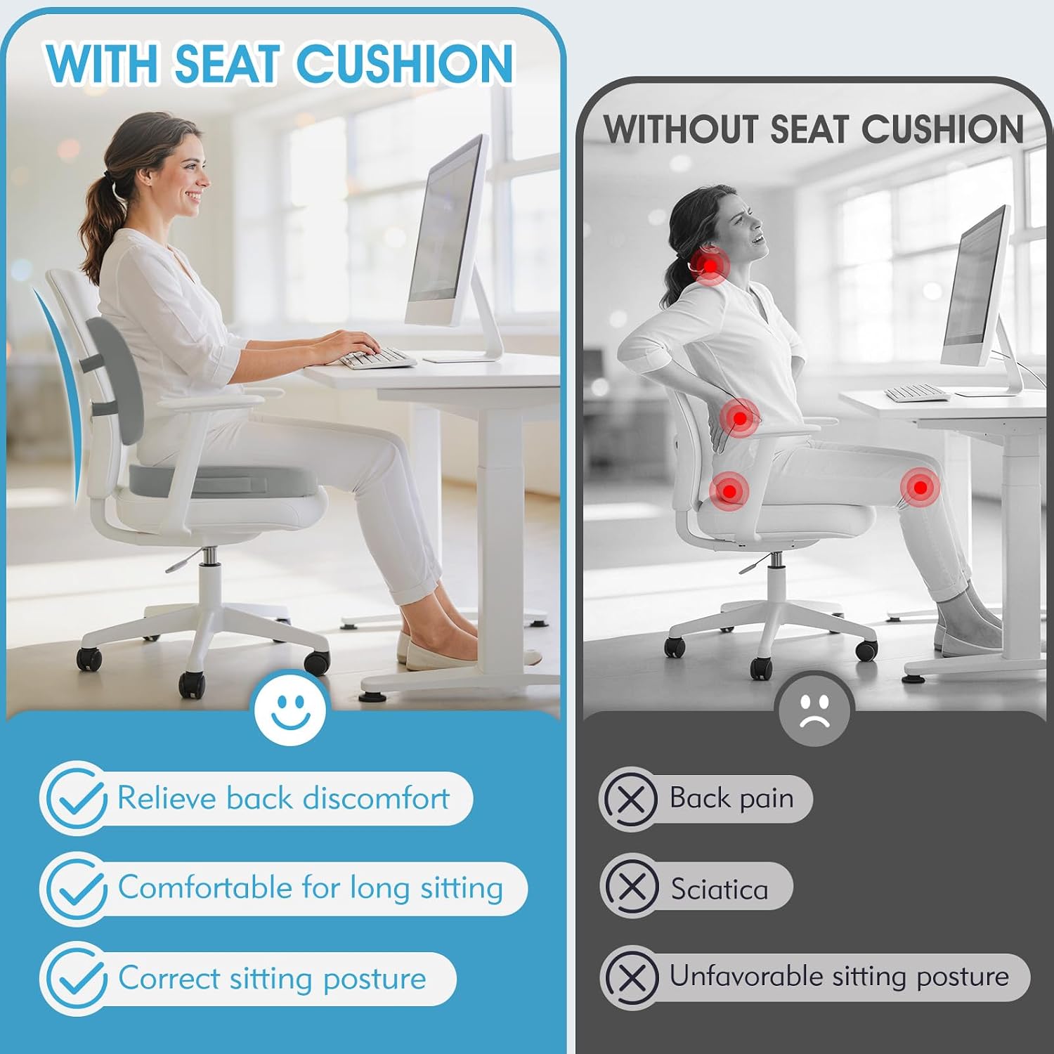 Thumbnail 2 de CushZone Seat Cushion & Lumbar Support Pillow, X-Large Light Gray Memory Foam