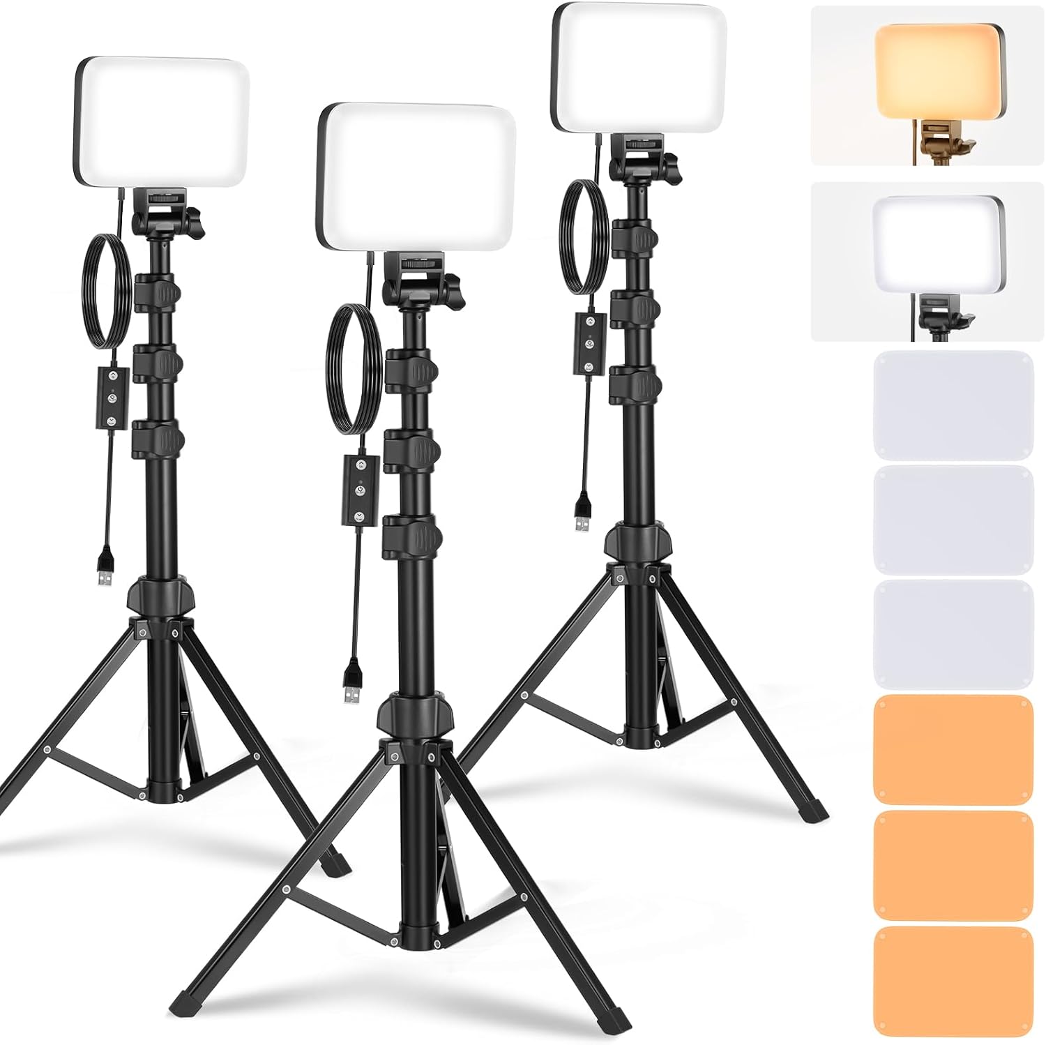 Detalle de NEEWER BASICS BP66 LED Video Light Panel Kit (3 Pack) – Bi-Colour, Dimmable with Tripod Stands and Filters
