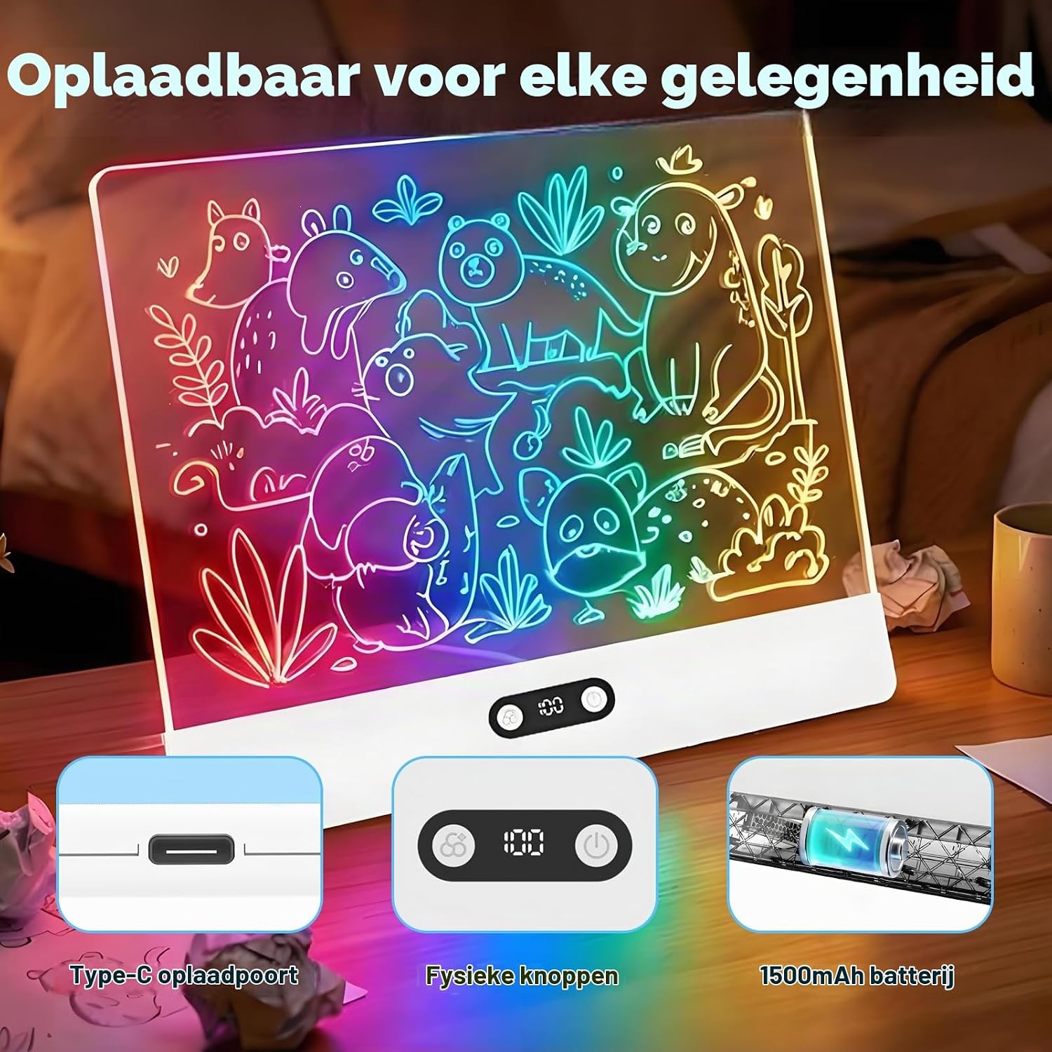 Thumbnail 3 de Anmossi JSK-X08 LED-tekenbord voor kinderen, 35 x 26 cm, 8 kleuren