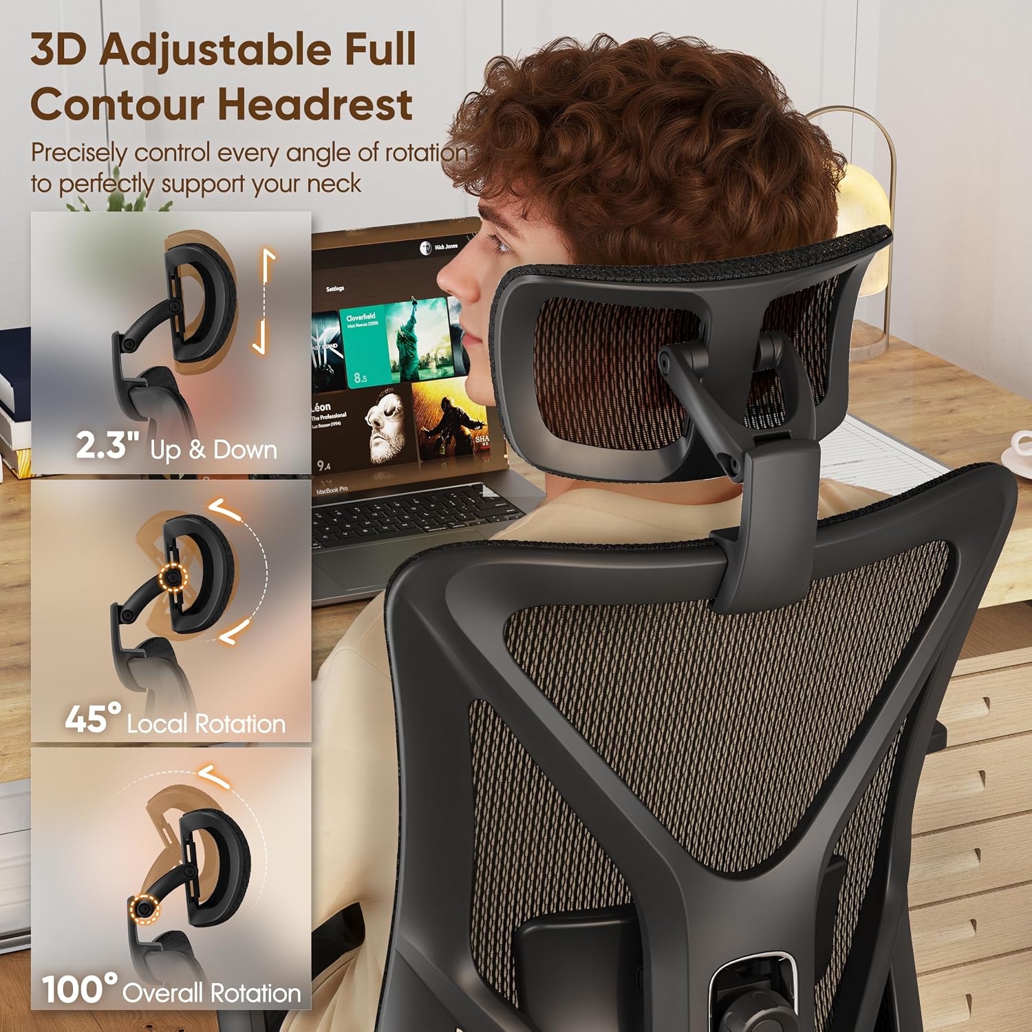 Thumbnail 6 de GABRYLLY GYMN01 Ergonomic Office Chair with Footrest, 135° Recline and Mesh Back
