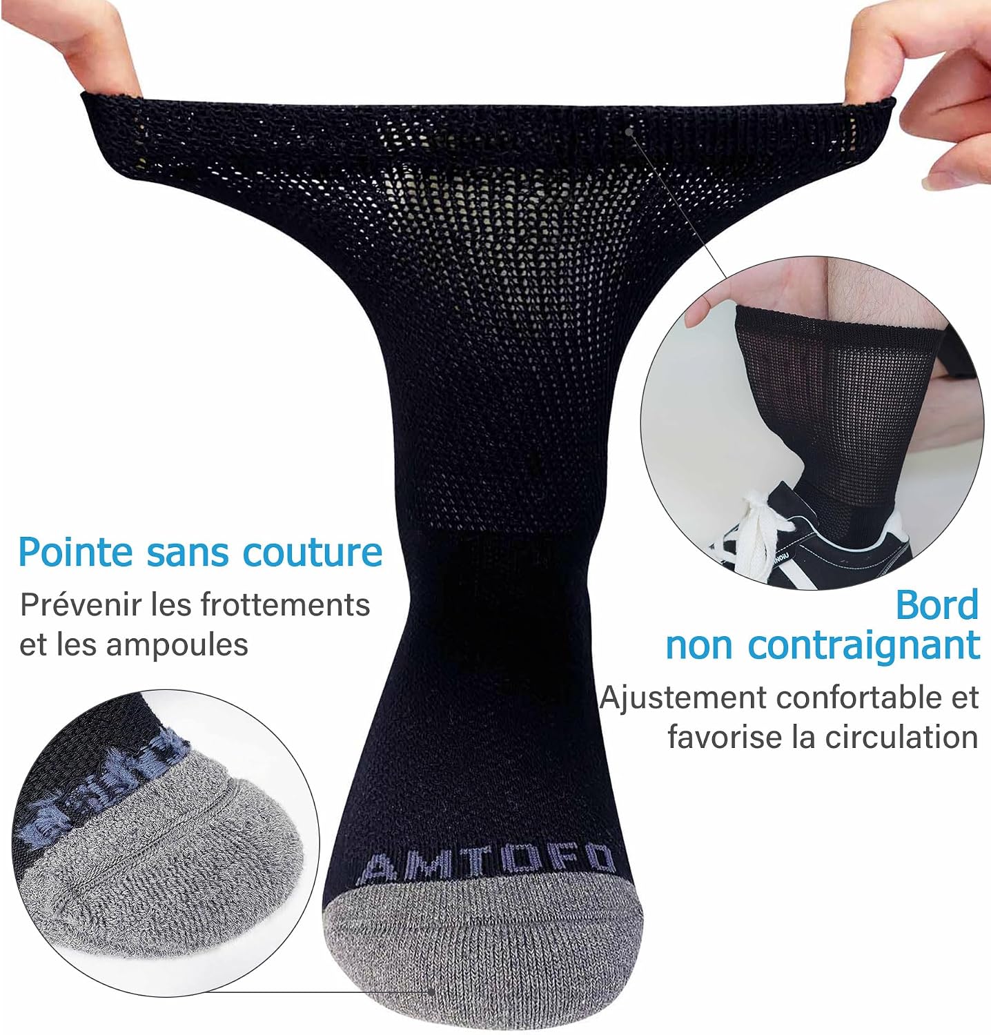 Detalle de ZFSOCK Chaussettes diabétiques sans élastique, sans couture et à semelle rembourrée (4 paires, mi-mollet)