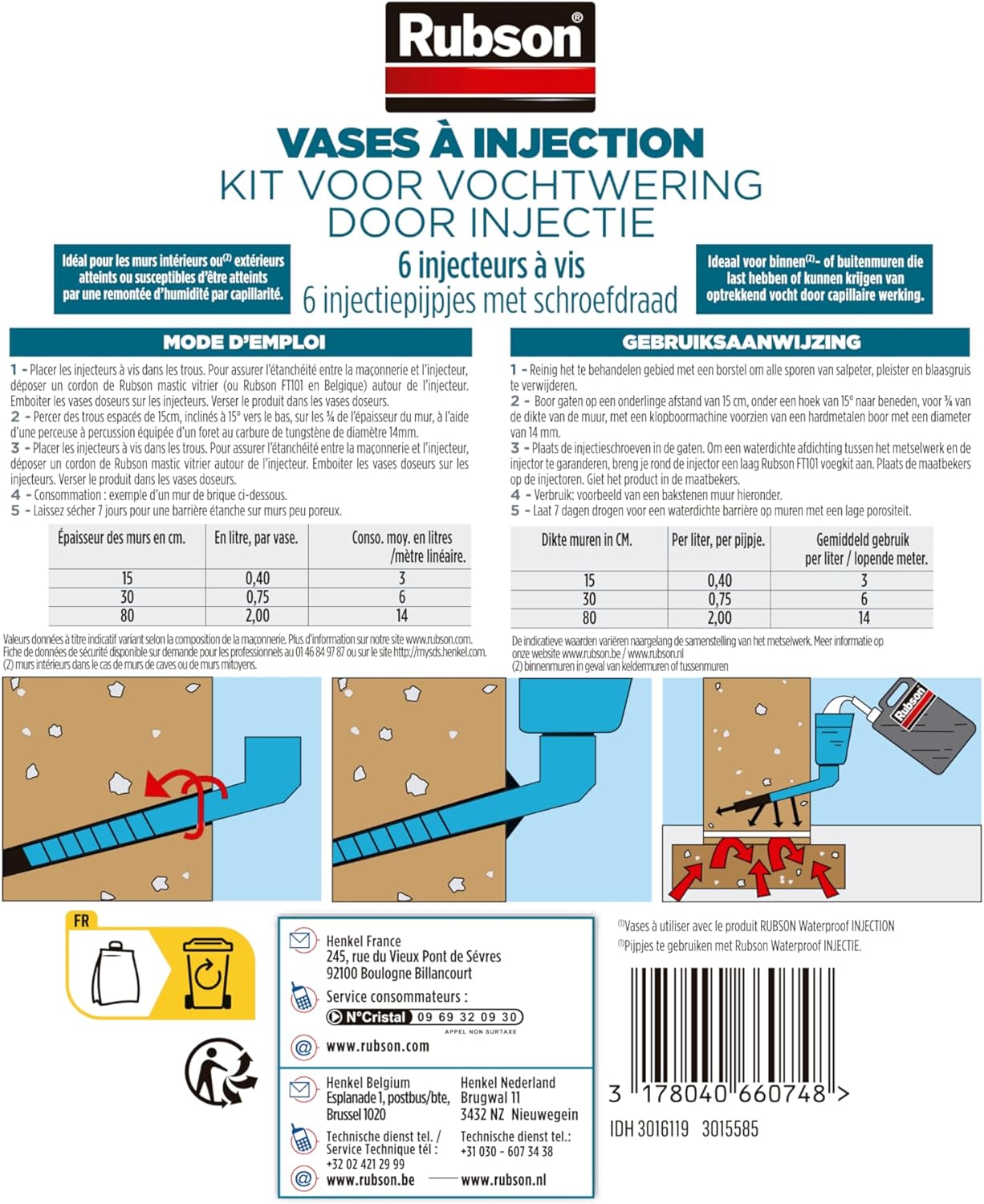 Thumbnail 1 de RUBSON Revêtement Étanchéité par Injection – Kit 6 vases et 6 injecteurs pour murs extérieurs et intérieurs