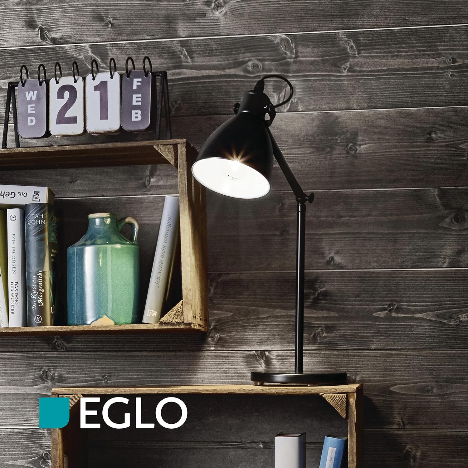 Detalle de EGLO PRIDDY 49469 – czarna stalowa lampa stołowa z obrotowym kloszem E27