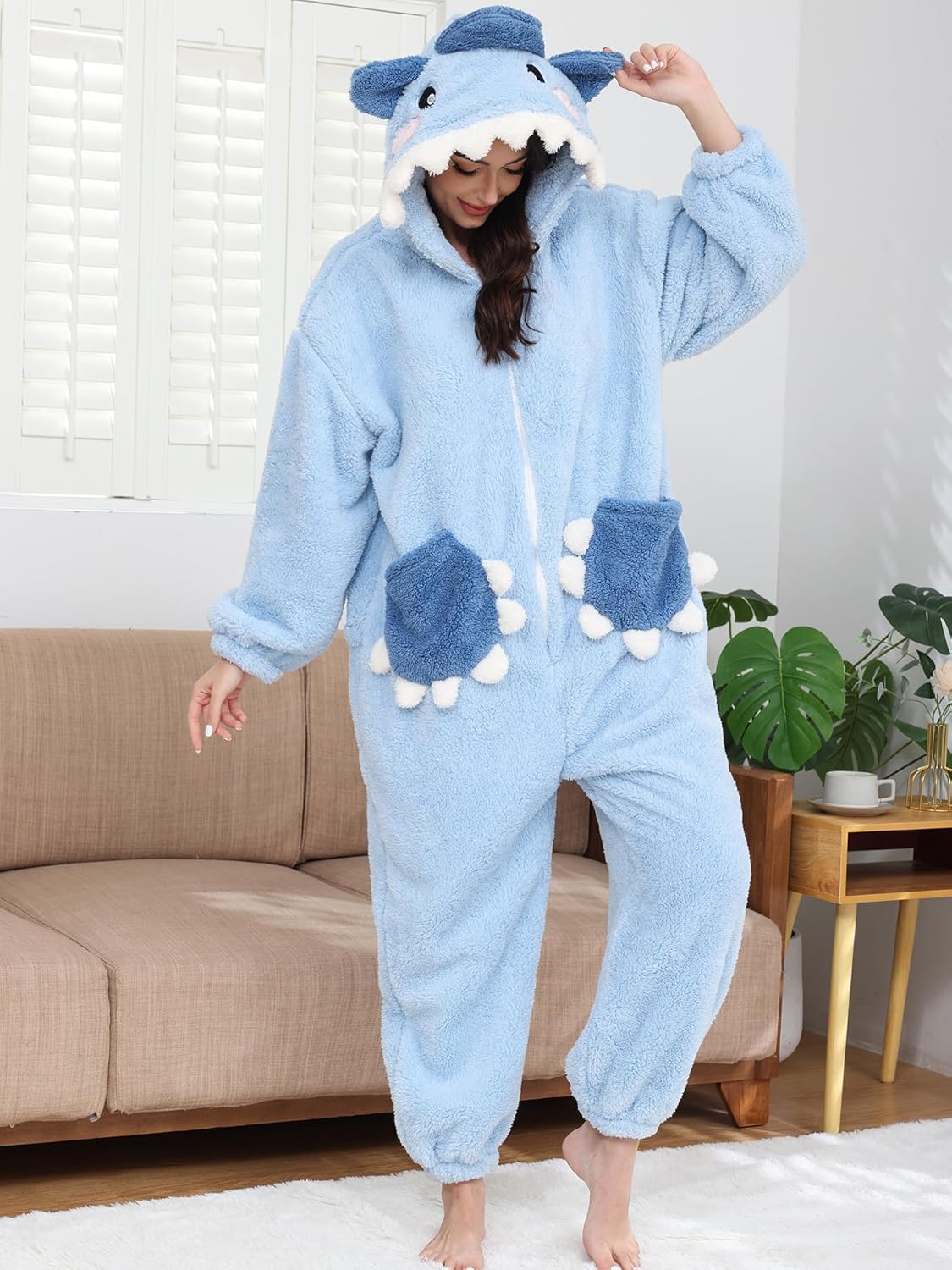 Thumbnail 1 de Chuangminghangqi Pyjama une pièce pour femme – Combinaison polaire requin, décontractée et chaude
