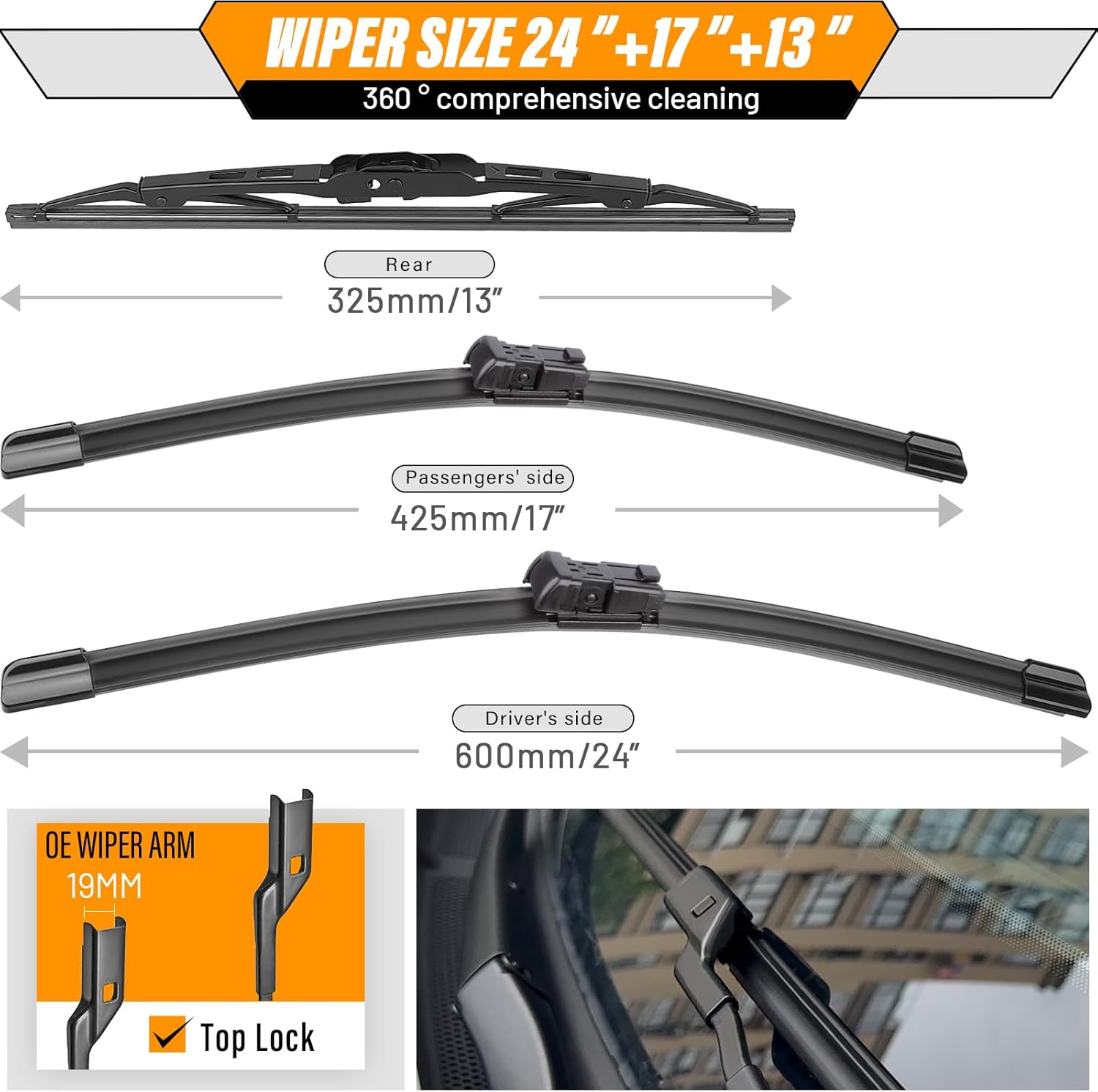 Thumbnail 2 de OEM Windshield Wiper Blade Replacement for GMC Terrain & Chevy Equinox (2010–2017) – Set of 3 (24+17+13)