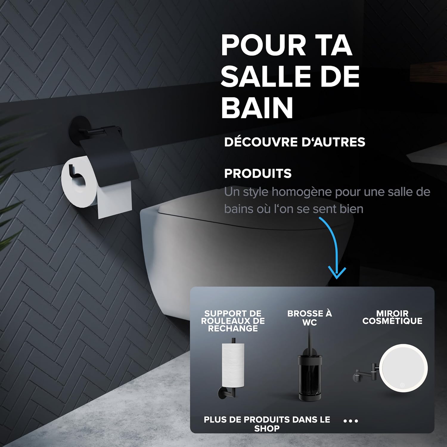 Thumbnail 6 de ovimar Distributeur de Papier Toilette Heroya noir mat avec couvercle et amortisseur