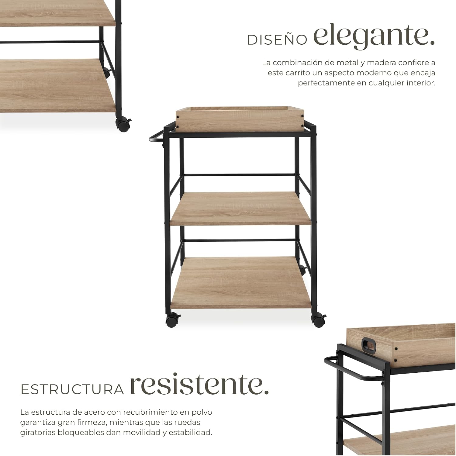 Thumbnail 2 de tectake® Carrito de cocina 65 x 41,5 x 87 cm