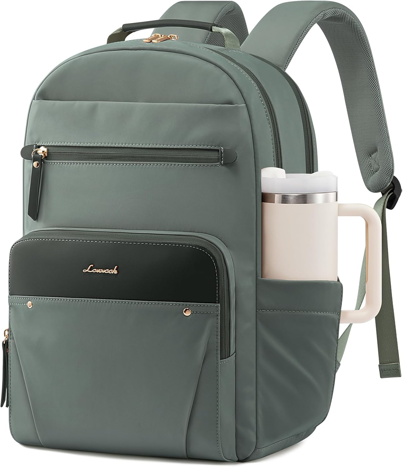 Detalle de LOVEVOOK Damen-Rucksack wasserdicht für 15,6 Zoll Laptop (22 l) mit Flaschen-Seitentasche