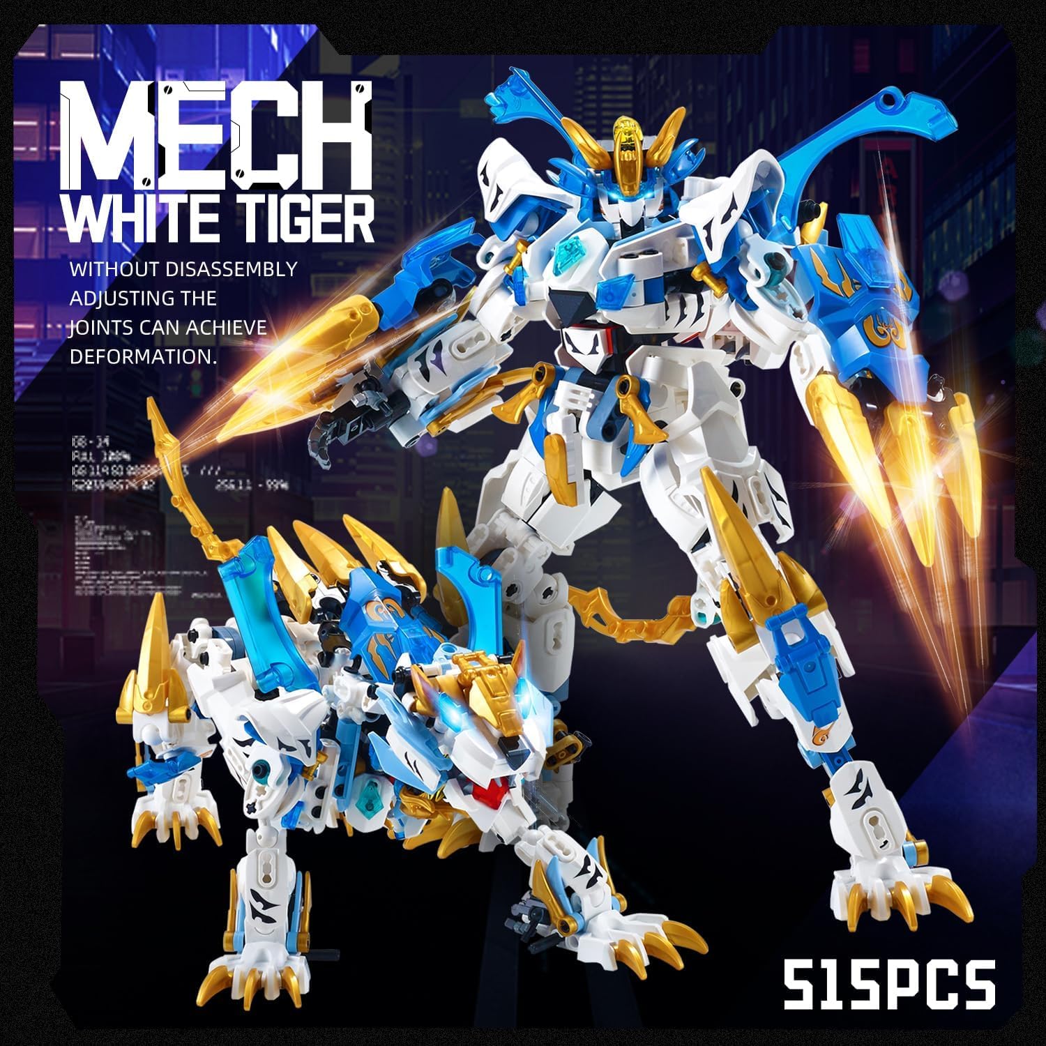 Detalle 2 de TIALLOW White Tiger 2 in 1 Mech Building Set: Transforming Robot & Tiger, for Teens & Adults