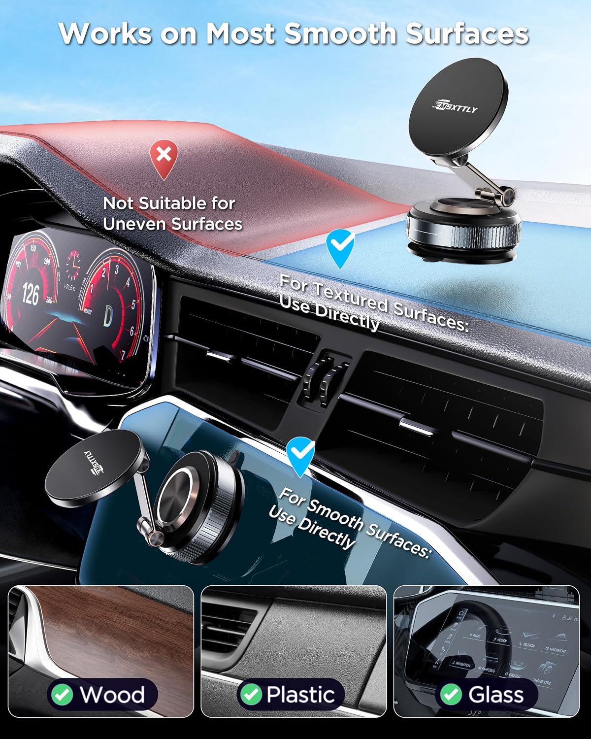 Thumbnail 6 de MSXTTLY Vmag-S2 2026 Vacuum Magnetic Car Phone Holder with 360° rotation, foldable design and twist-lock suction (Black)