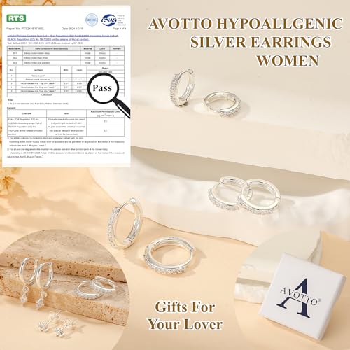 Detalle 2 de AVOTTO 3 Pairs S925 Silver Earrings – Small Huggie Hoop Set