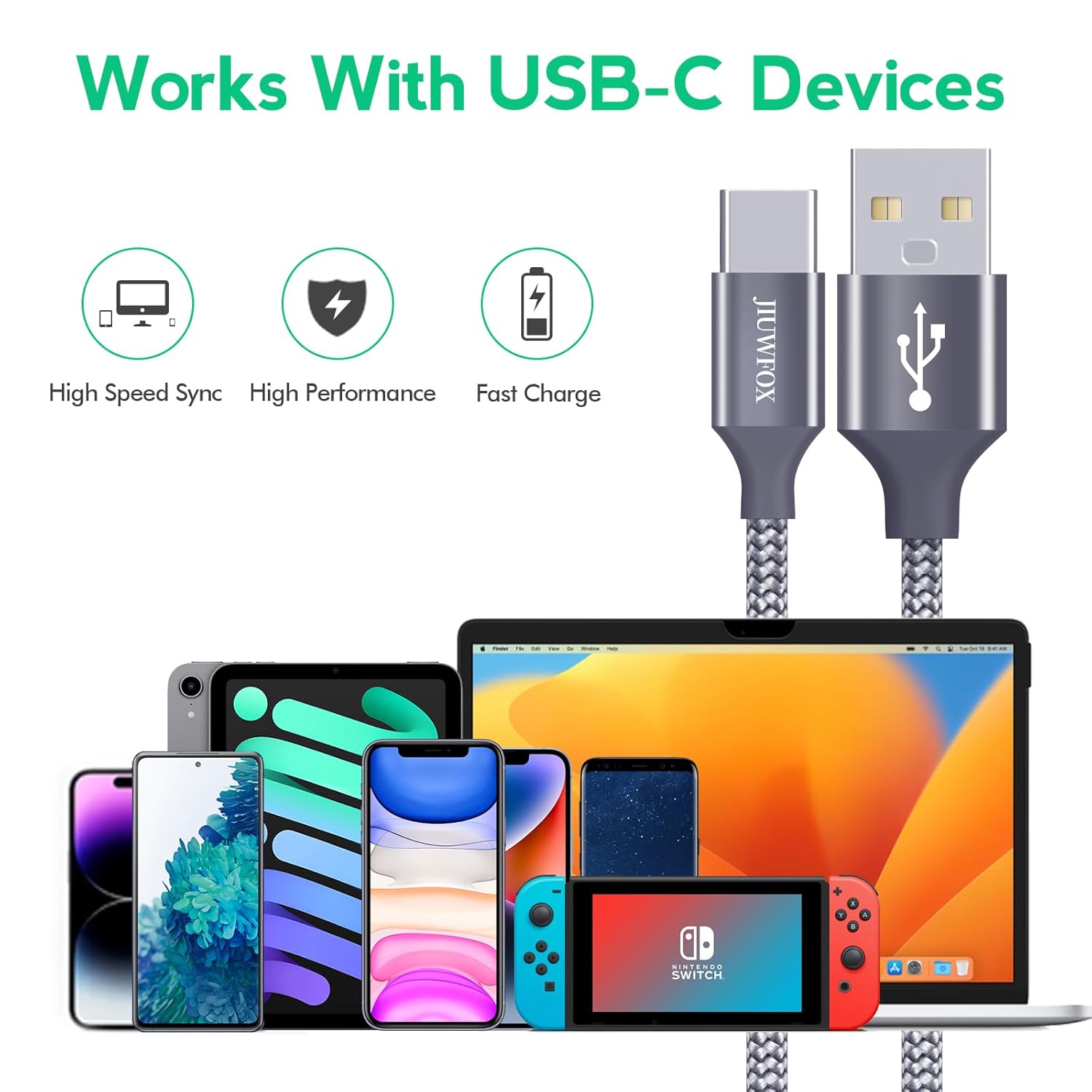 Thumbnail 5 de JIUWFOX USB to USB C Cable 5-Pack