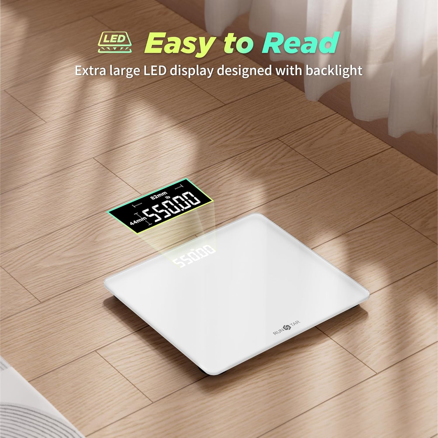 Thumbnail 2 de RunSTAR 550lb Digital Bathroom Scale with Ultra-Wide LED Bezel-Less Display (Up to 250kg)