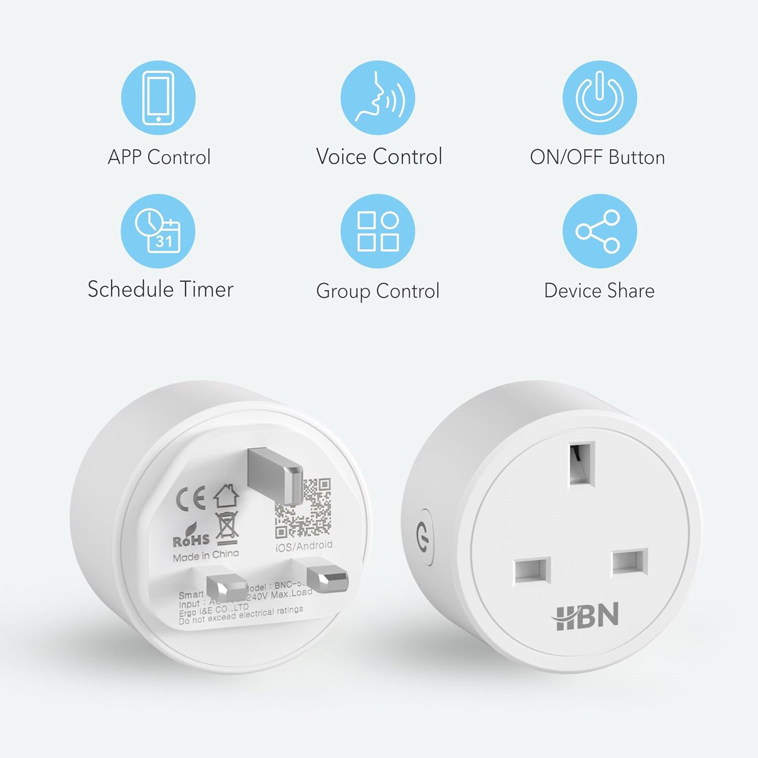 Detalle de HBN Smart Plug WiFi Socket (2 Pack) – Works with Alexa & Google Home, 2.4GHz, 13A/3120W, Timers, No Hub Required