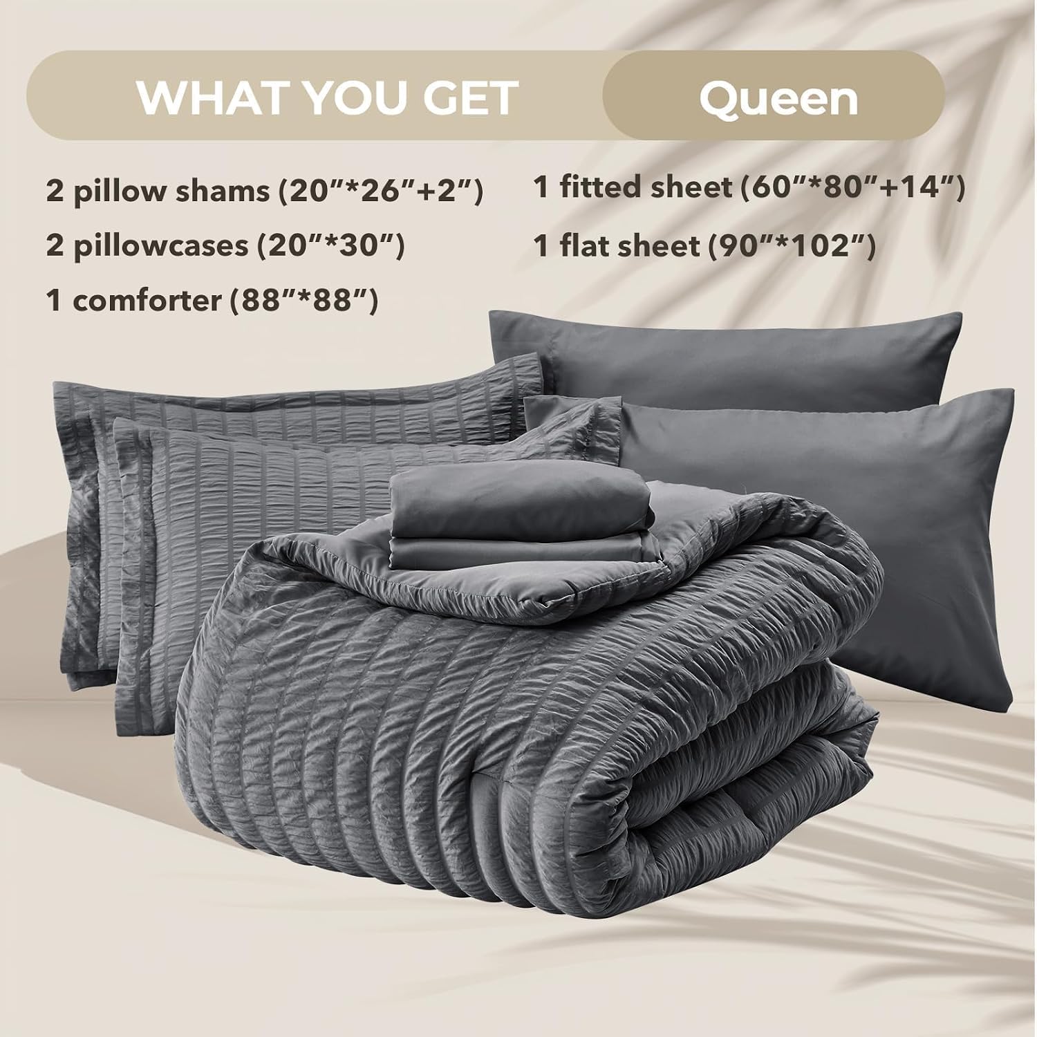 Thumbnail 4 de HYMOKEGE Queen Seersucker Comforter Set 7pc