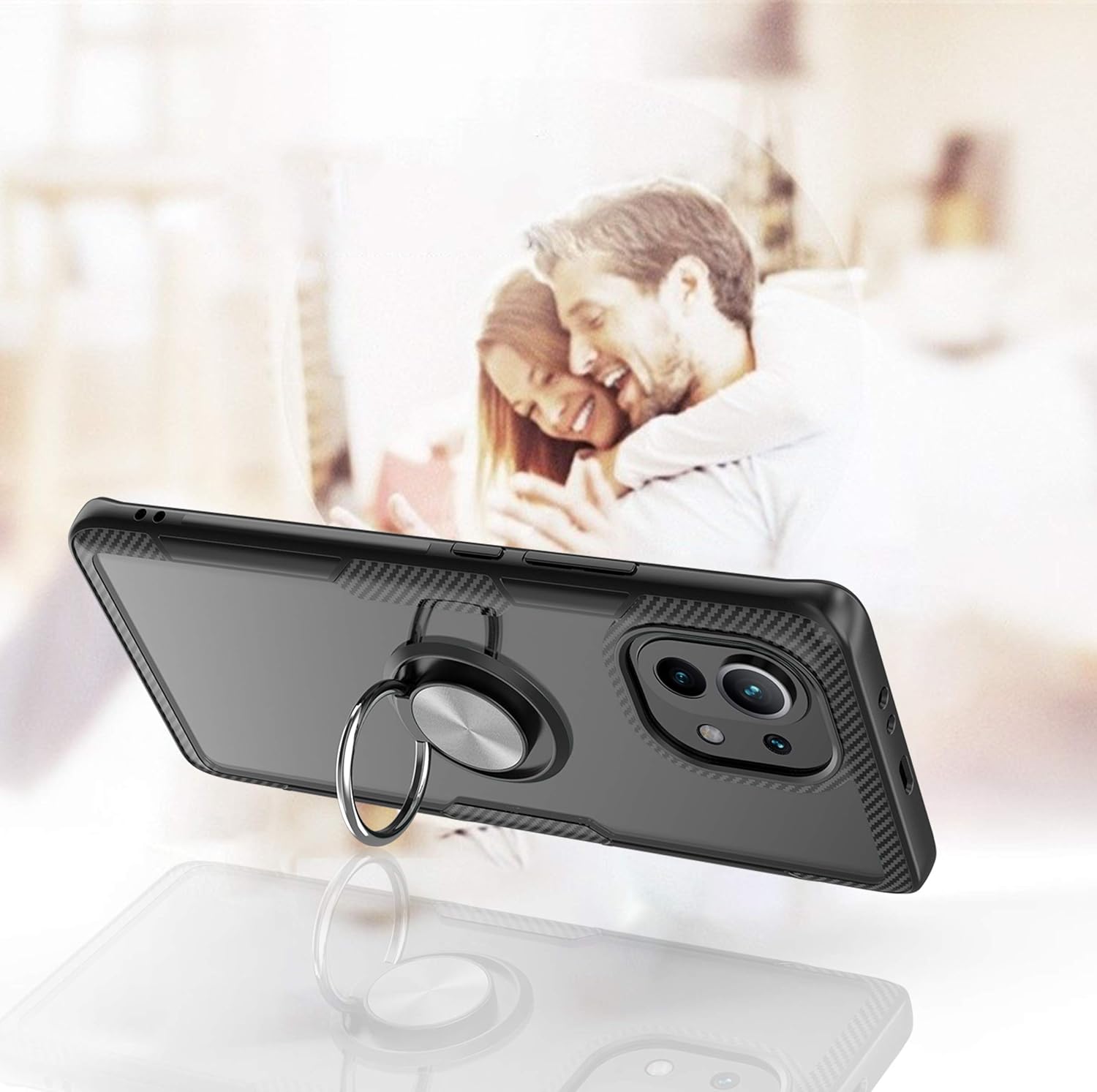 Thumbnail 2 de SORAKA Hülle für Xiaomi Mi 11 5G – transparente Hülle mit Ringständer, Silikonrahmen und Metallplatte zur Autohalterung