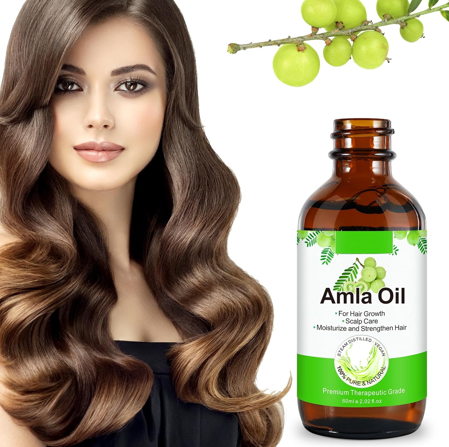 Detalle de Amla Oil 60ML – Huile d'Amla pour cheveux fortifiés et vitalité, lutte contre la perte et grisaille