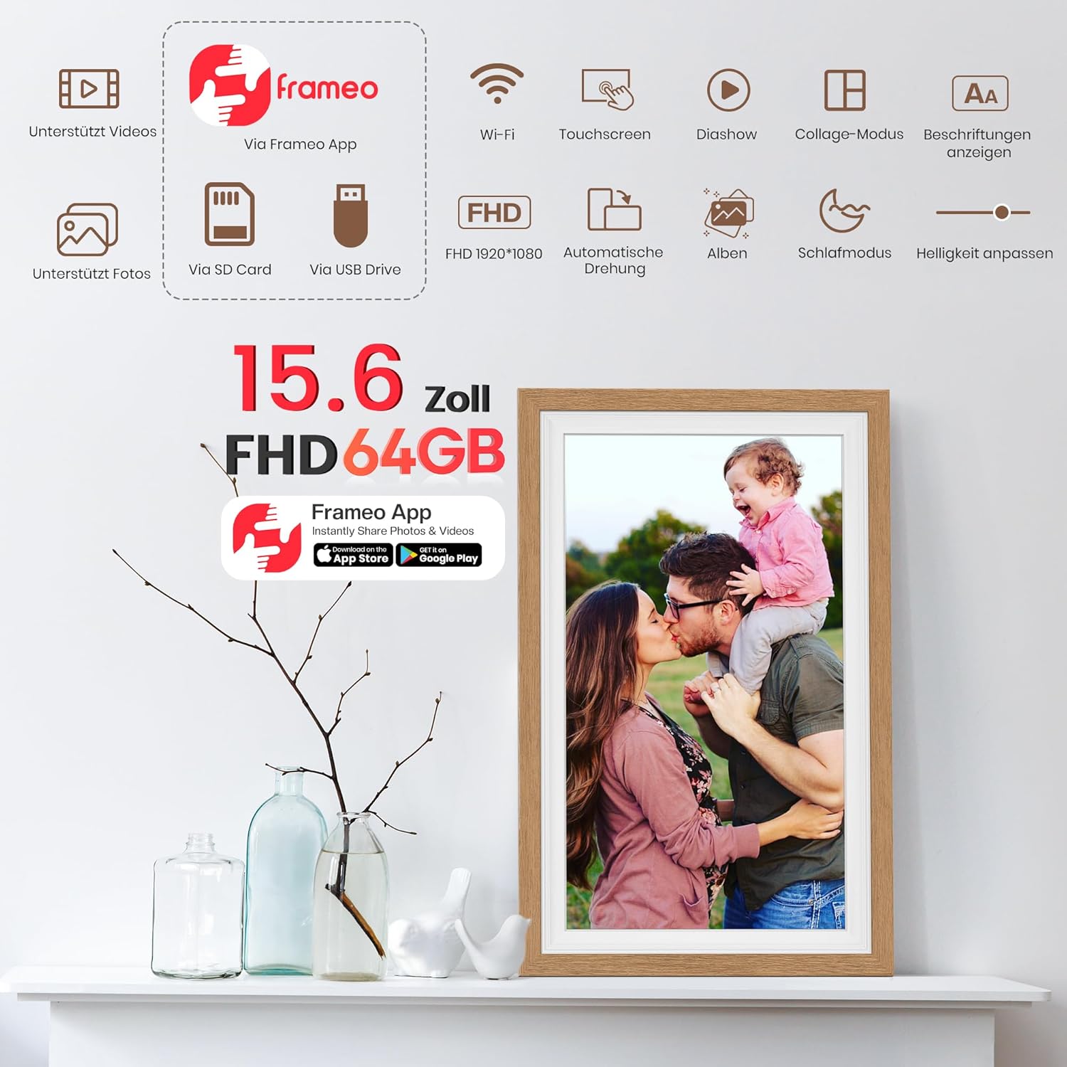 Detalle 2 de Frameo 64 GB – 15,6 Zoll Digitaler Bilderrahmen mit WLAN, Touchscreen und Frameo-App