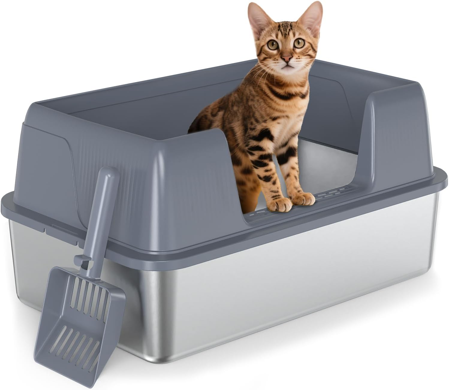 Detalle de Vivifying Stainless Steel Cat Litter Tray XL for 8.2 kg cats 🐱