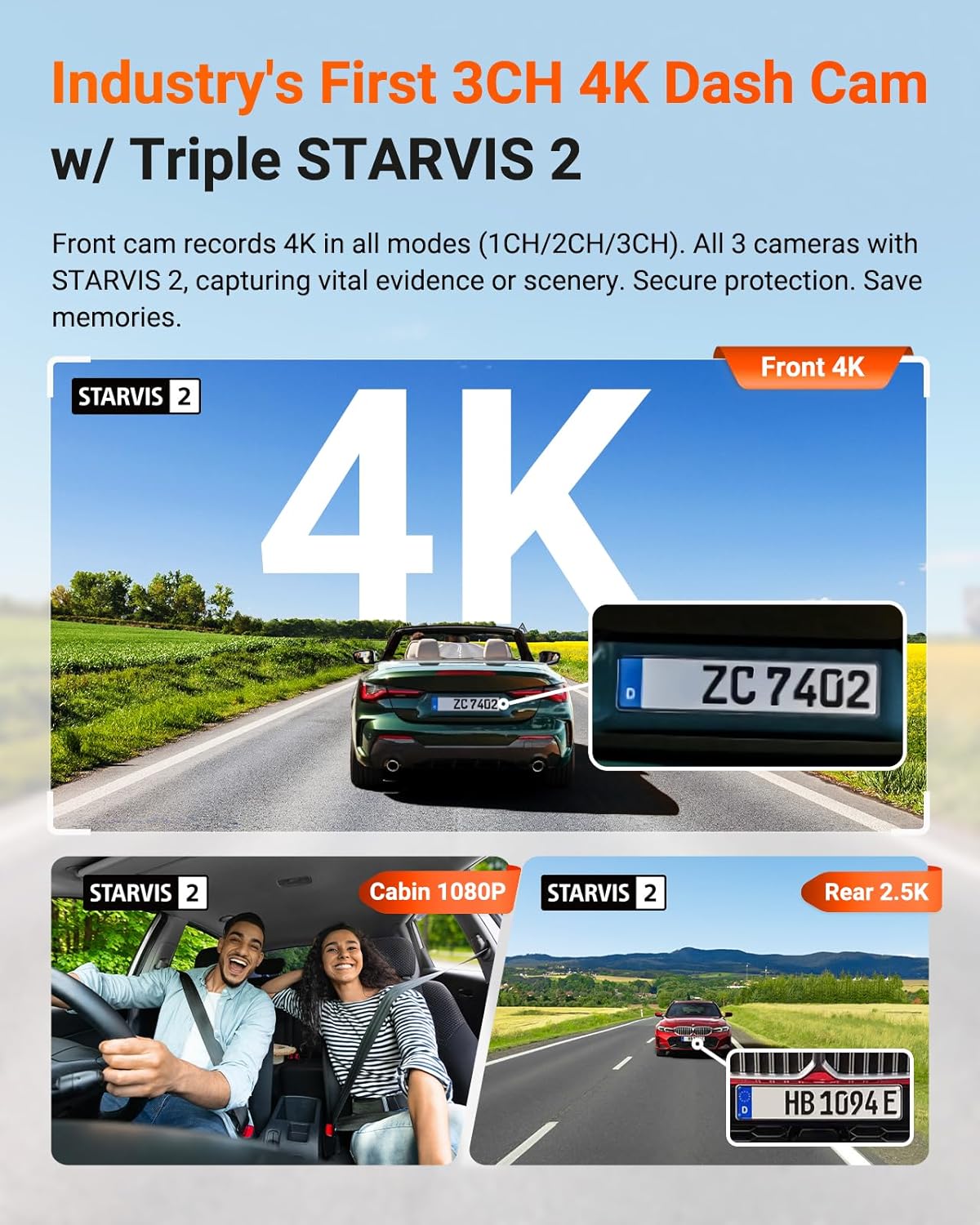 Detalle 2 de Vantrue N4 Pro S 4K 3-Channel Dash Cam: Front, Rear, and Inside with STARVIS 2 Night Vision