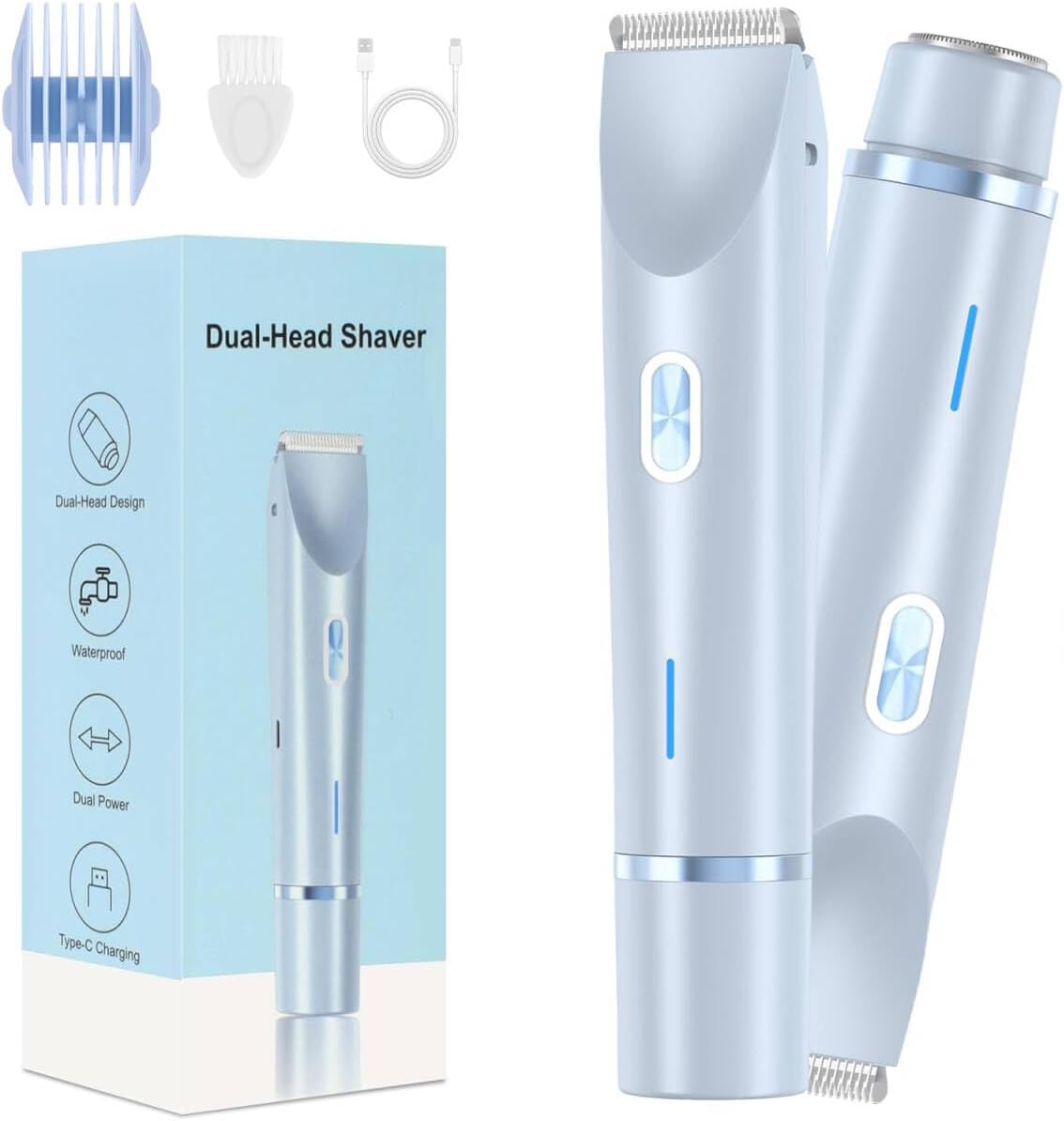 Detalle de CARRELER Dual-Head Bikini Trimmer for Women, Wet & Dry, Blue