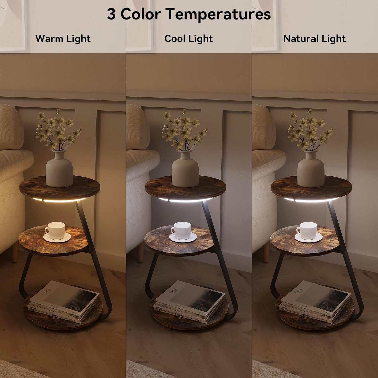 Detalle 2 de ARTETHYS Side Table 43cm 3‑Tier with LED