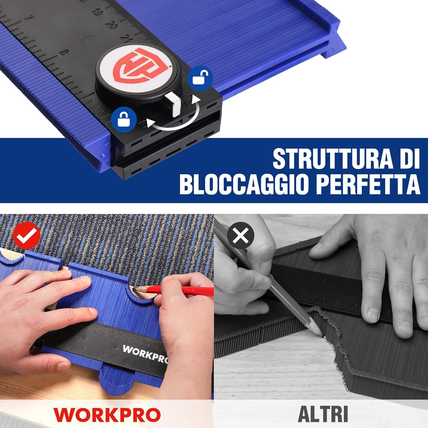 Detalle de WORKPRO duplicatore di profilo da 25,4 cm con blocco e doppia scala metrico/imperiale