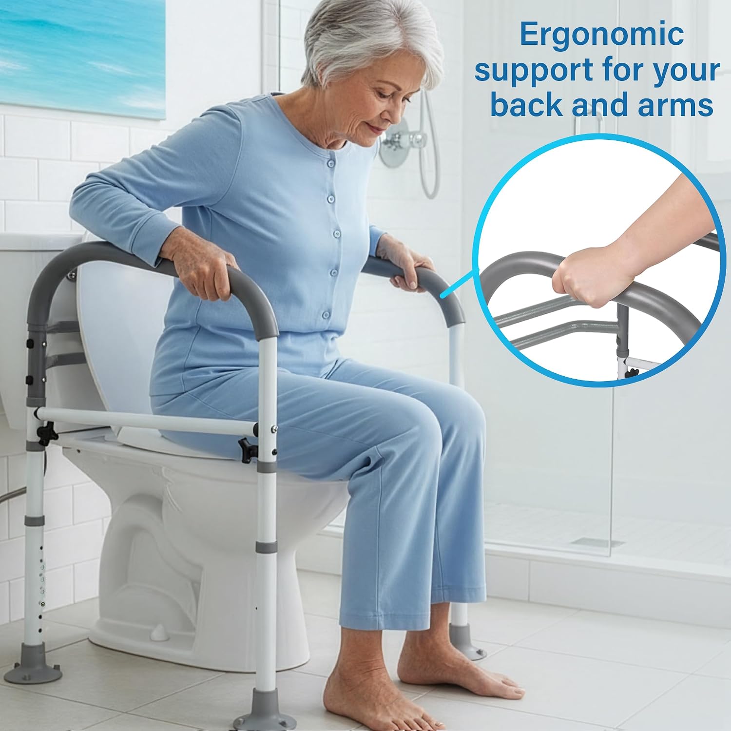 Detalle de Vaunn 10710-OG Adjustable Toilet Safety Rail, Foldable Steel Frame