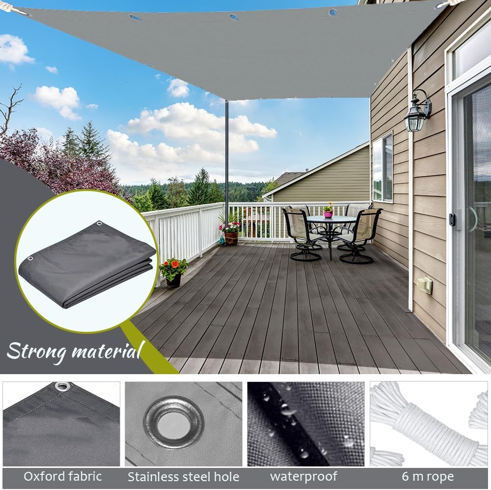 Thumbnail 4 de Oneshlee Voile d’ombrage rectangulaire imperméable 4 × 5 m gris clair – protection UV 95% avec œillets