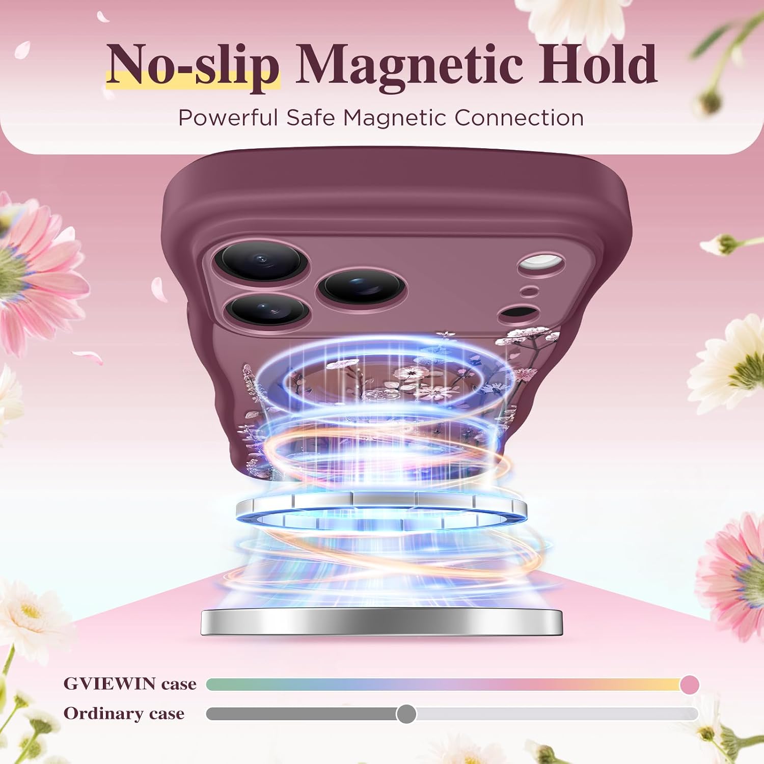 Detalle de GVIEWIN Floral Translucent MagSafe Case for iPhone 17 Pro Max (Curly Wave Edge) – Full Camera Protection