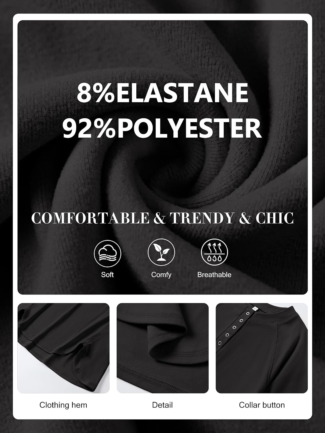 Thumbnail 5 de ANRABESS Women's Henley Tunic Sweatshirt, Polyester Blend