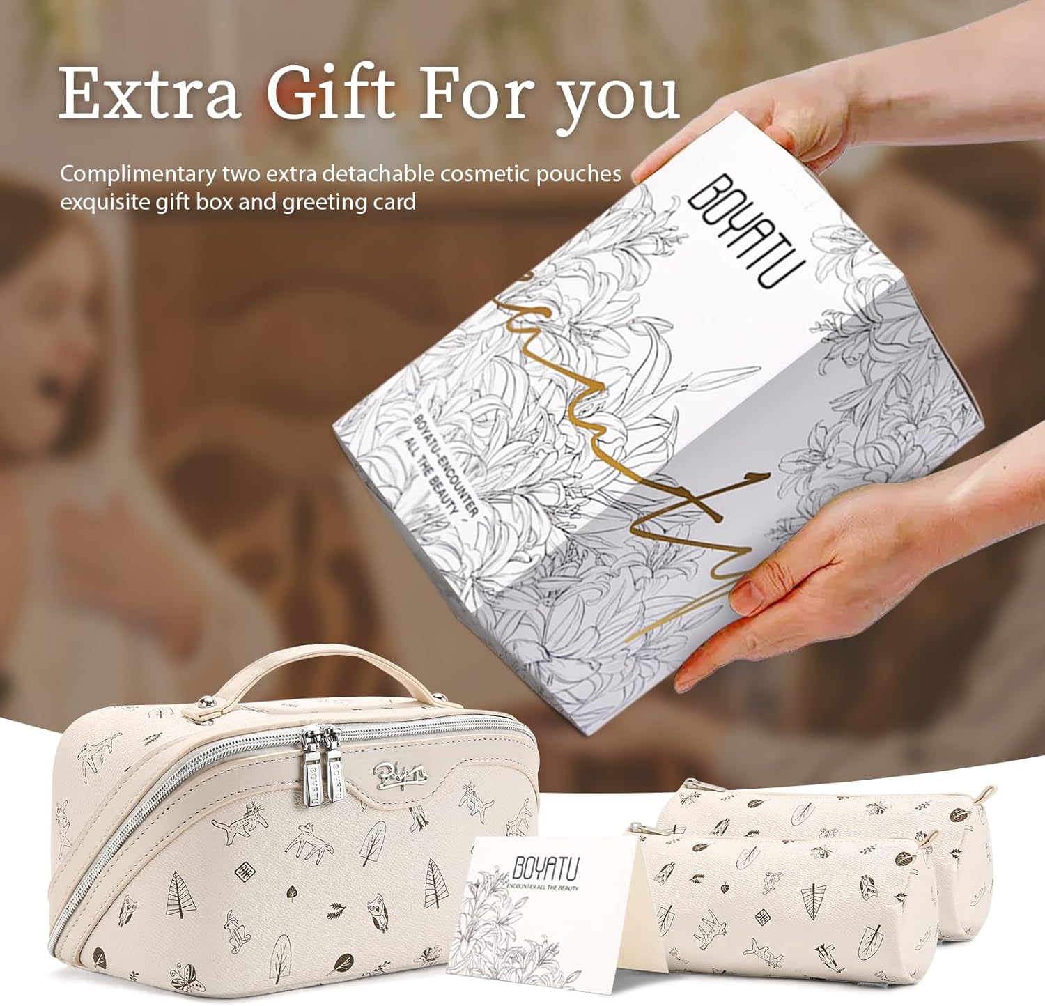 Detalle de BOYATU 3-Piece Travel Makeup Bag Set in PU Leather