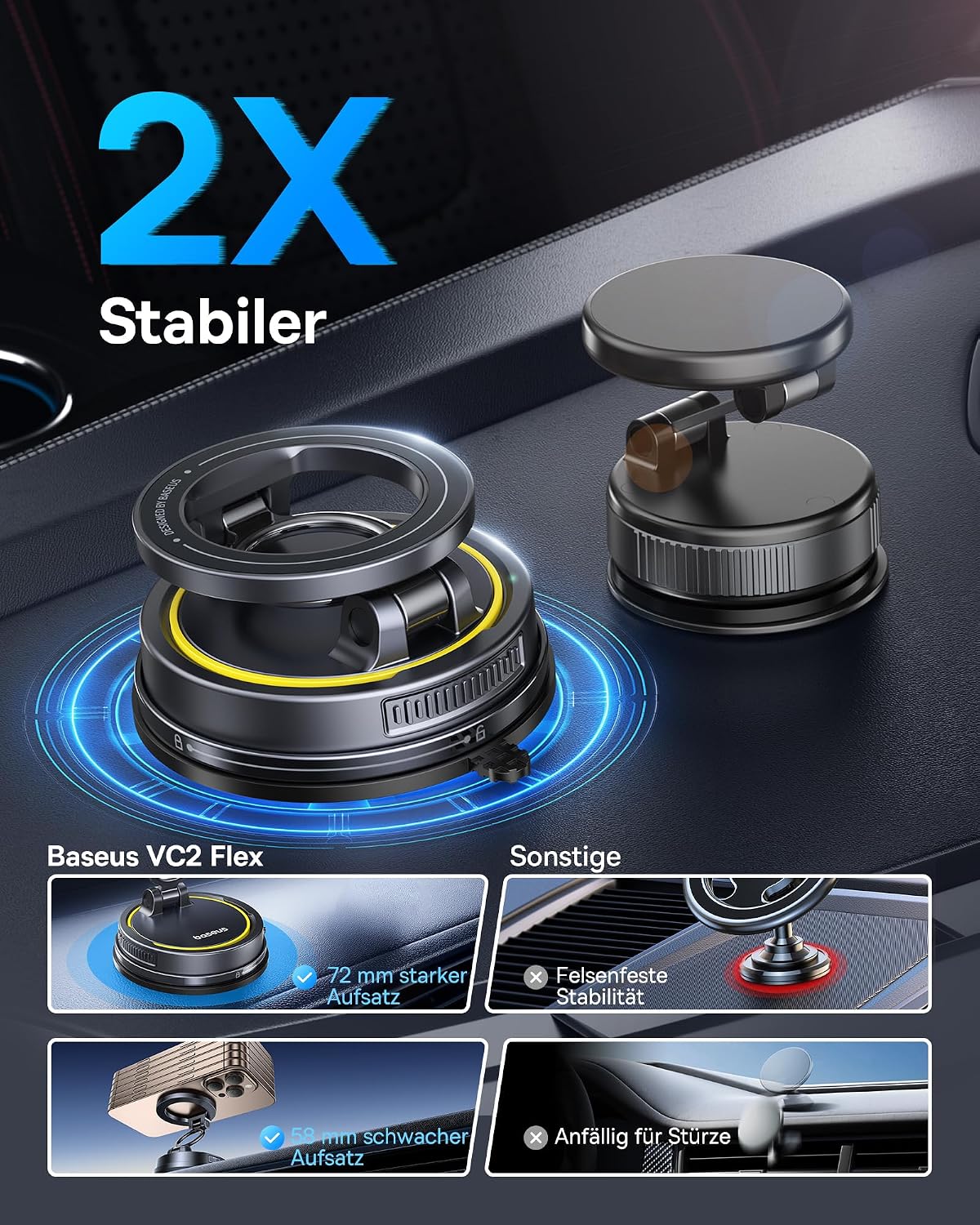 Detalle 2 de Baseus VC2 Flex Handyhalter für Auto, 54 kg