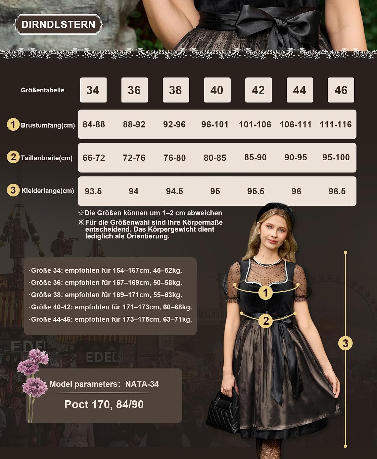 Thumbnail 4 de DIRNDLSTERN Dirndlkleid Damen Schwarz – Samt Midi mit Jacquard, 2026