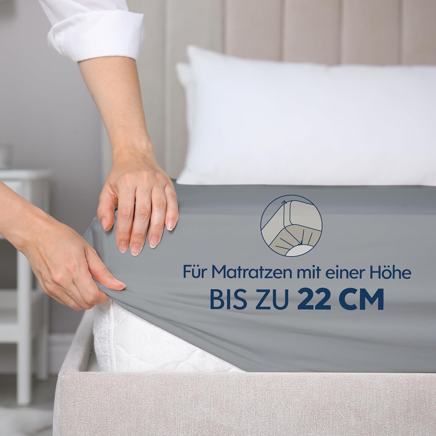 Detalle de Dreamzie Premium Spannbettlaken 90x200 cm (Jersey, 150 g/m²) für Matratzen bis 22 cm – Anthrazit