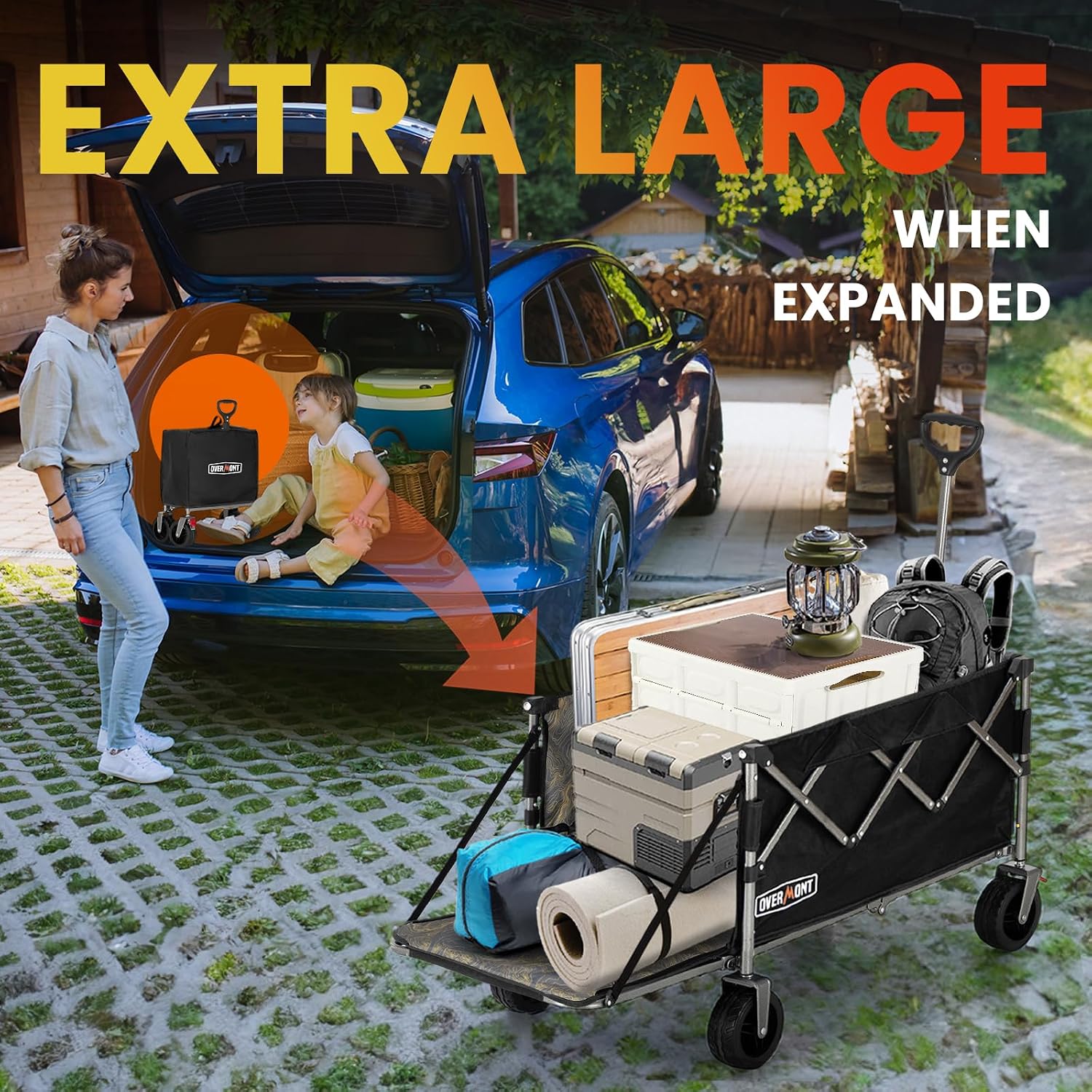 Thumbnail 6 de Overmont klappbarer Bollerwagen mit faltbarer Heckklappe, 200-l-Fassungsvermögen und 120-kg-Tragkraft (schwarz)