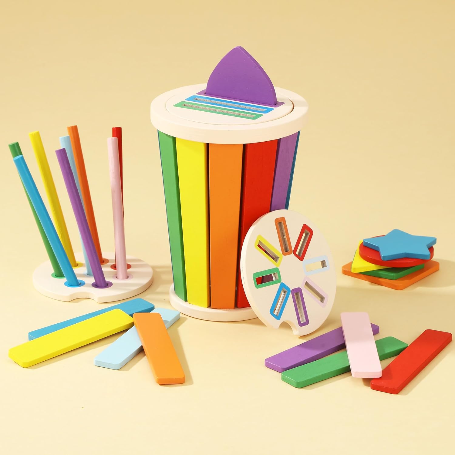 Detalle de CAIXINYI: Set Montessori in legno per abbinamento colori e forme (1–3 anni)