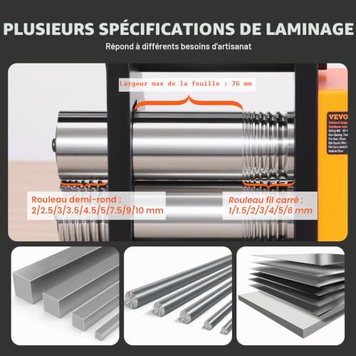 Detalle de VEVOR Laminoir de Bijoutier 76 mm – Laminage ajustable 0,1–7 mm pour bijoux