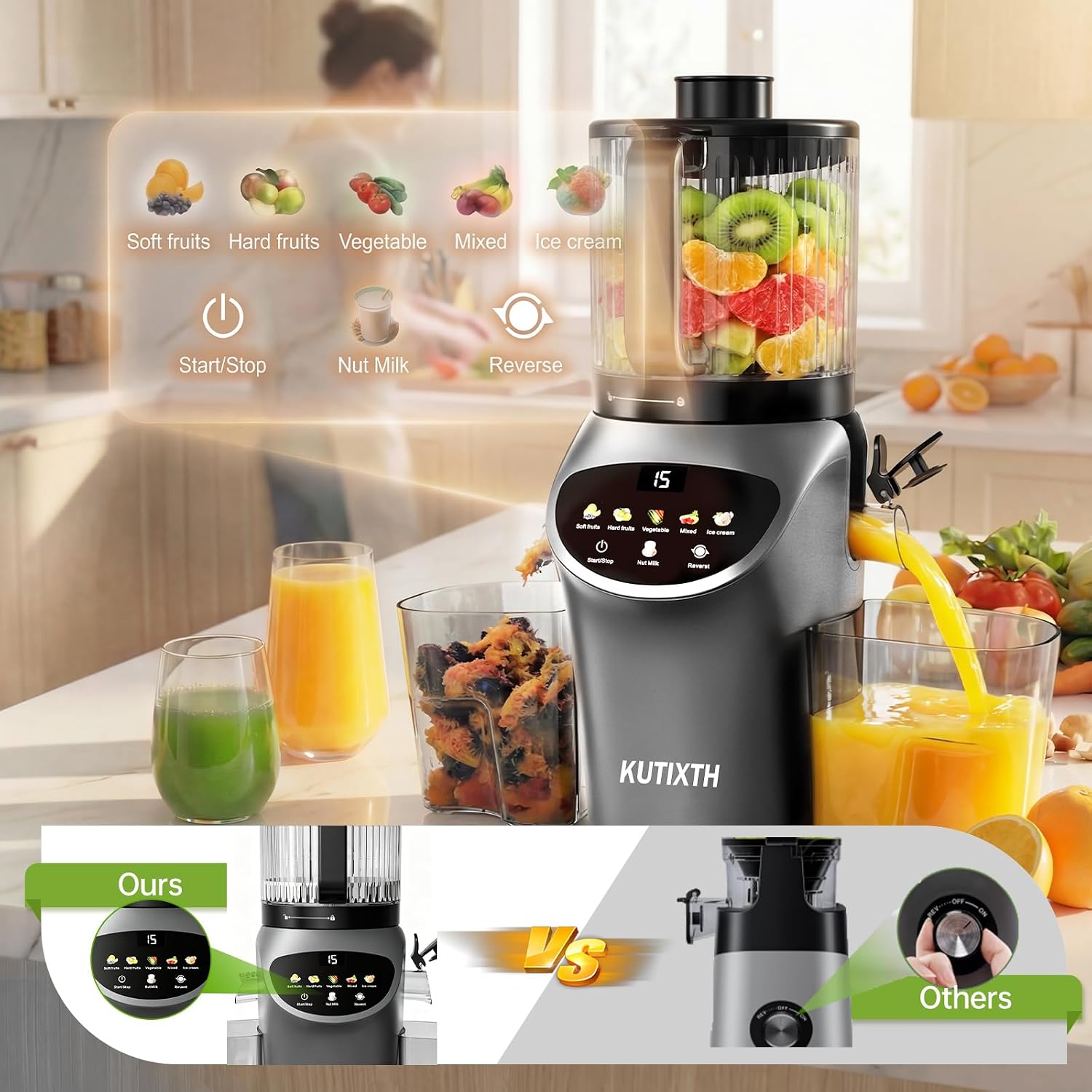 Thumbnail 2 de Juicer Machine, 4-In-1 Cold Press Juicer with Smart Touch Controls