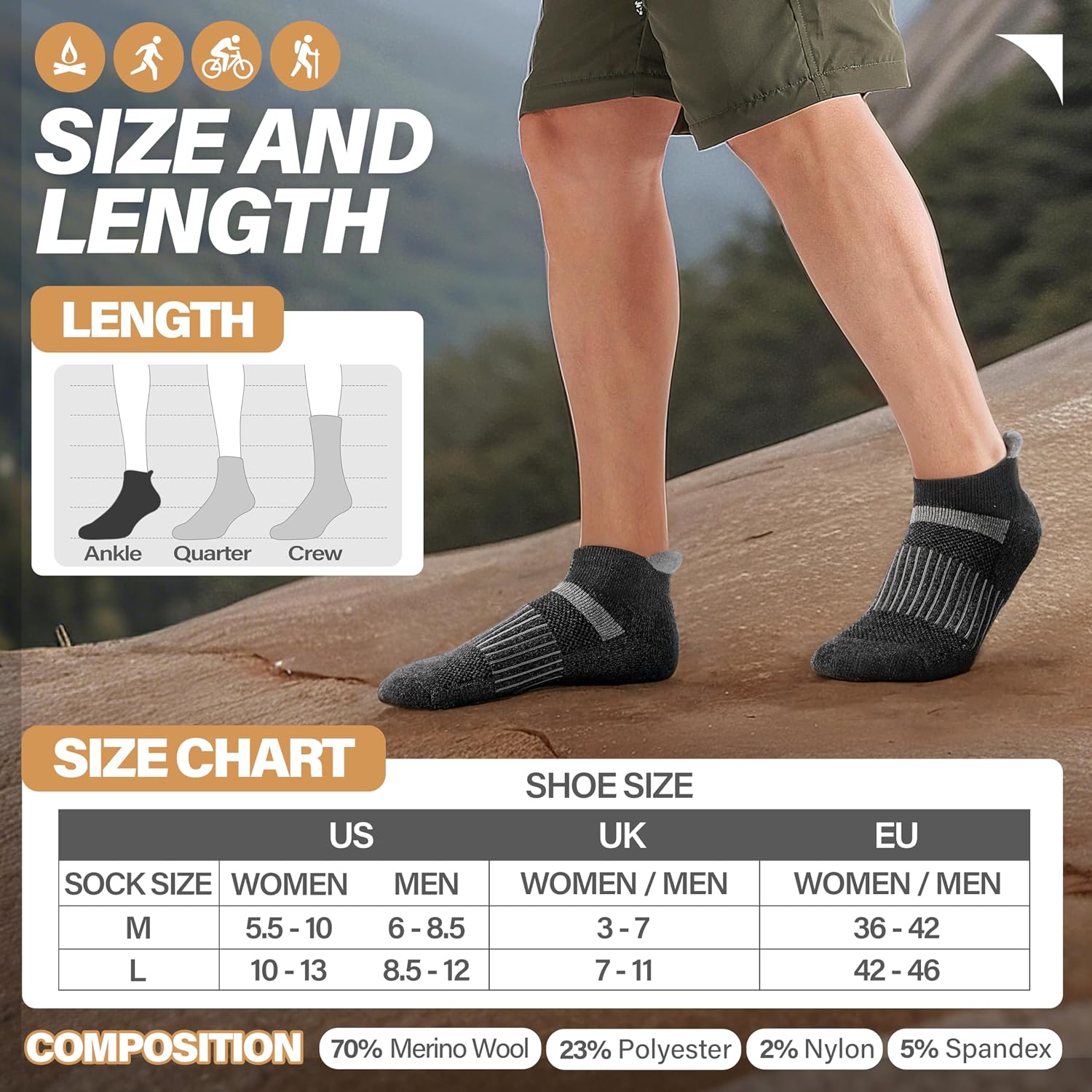 Detalle 1 de Anlisim Merino Wool Ankle Socks, 6 Pairs with Cushioned Soles
