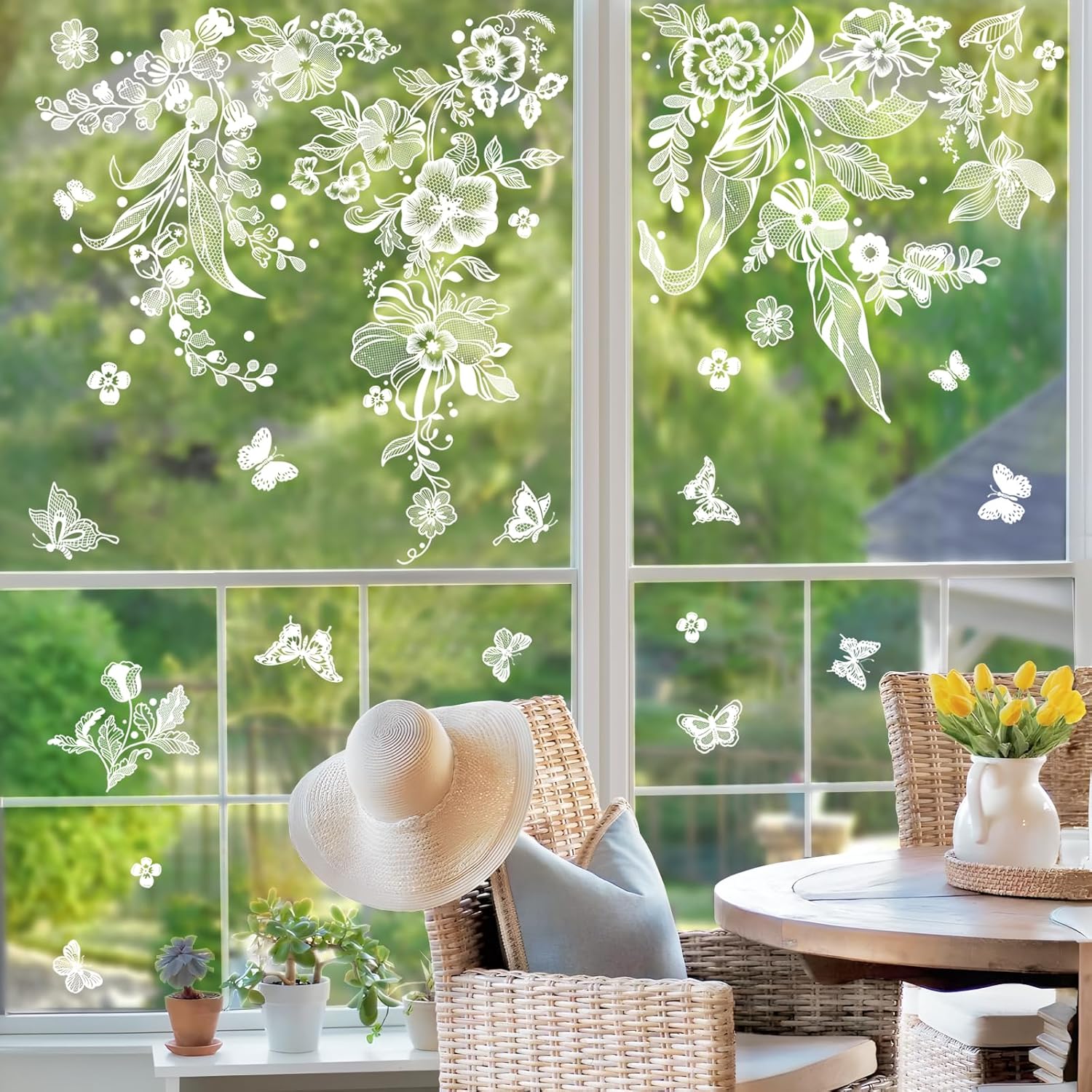 Thumbnail 5 de Supzone Stickers Fenêtre Fleurs Papillons