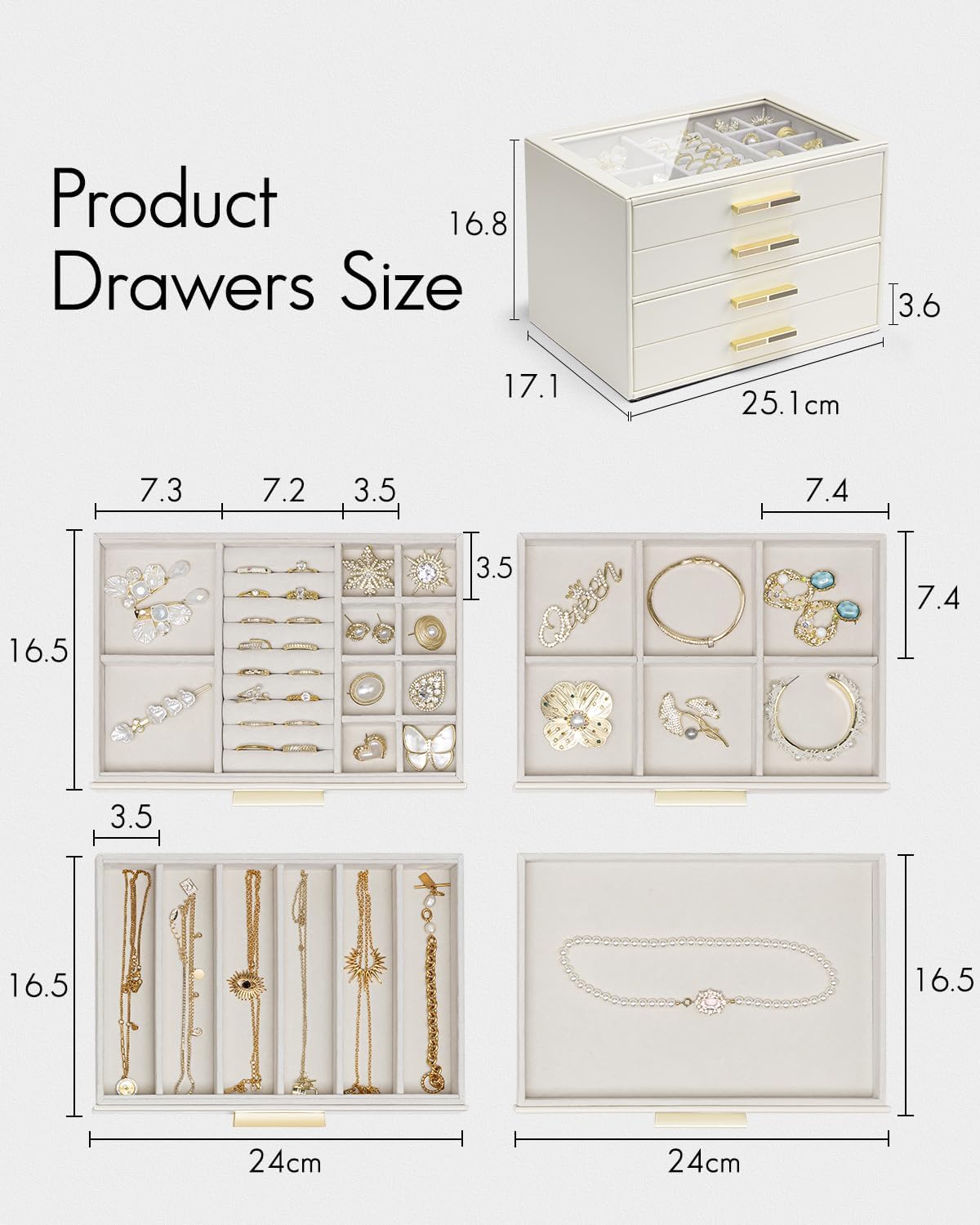 Thumbnail 4 de VLANDO Jewellery Box, 4-Tier Organiser with Glass Lid