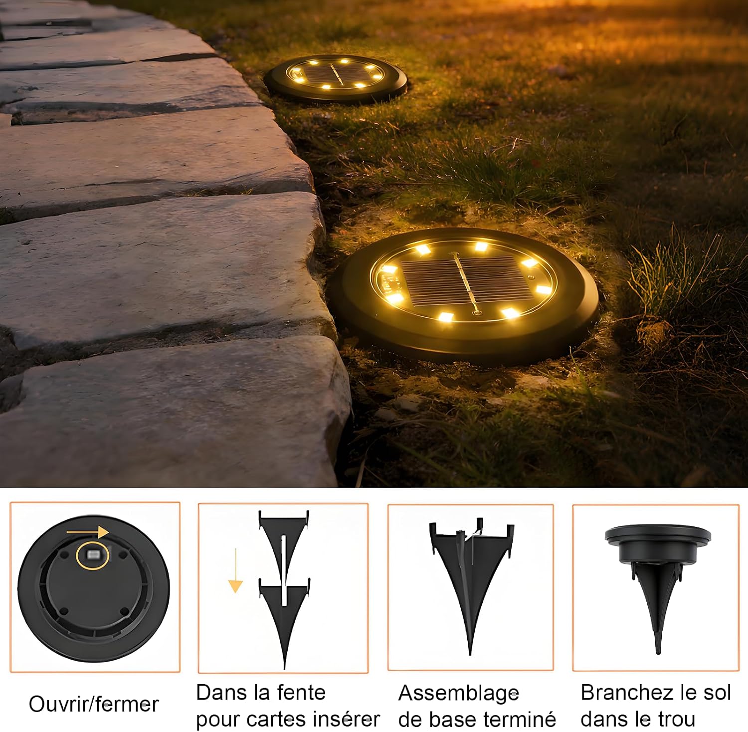Detalle 2 de Hqynss HQ-048741 zonnelampen voor buiten, 8 stuks, 8 leds per lamp, IP65