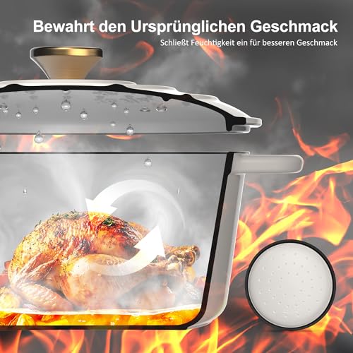 Detalle de Topbooc Gusseisen Topf Brot Backen, 26 cm, 5 L – Cremeweiß mit Deckel