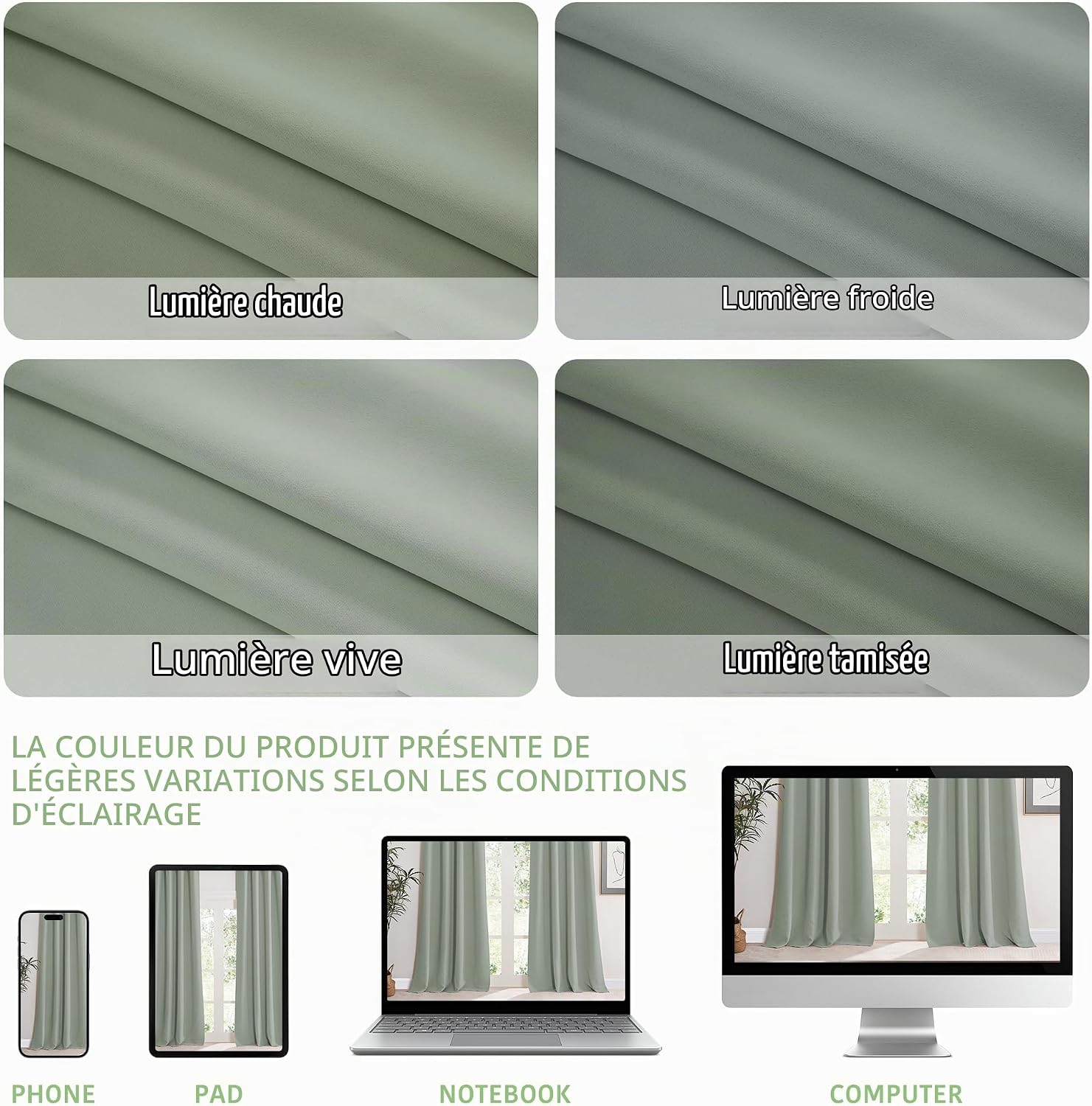 Detalle de KGORGE KGEUCGM1SD2-OCCULTANT verduisteringsgordijn, 2 groene panelen van polyester