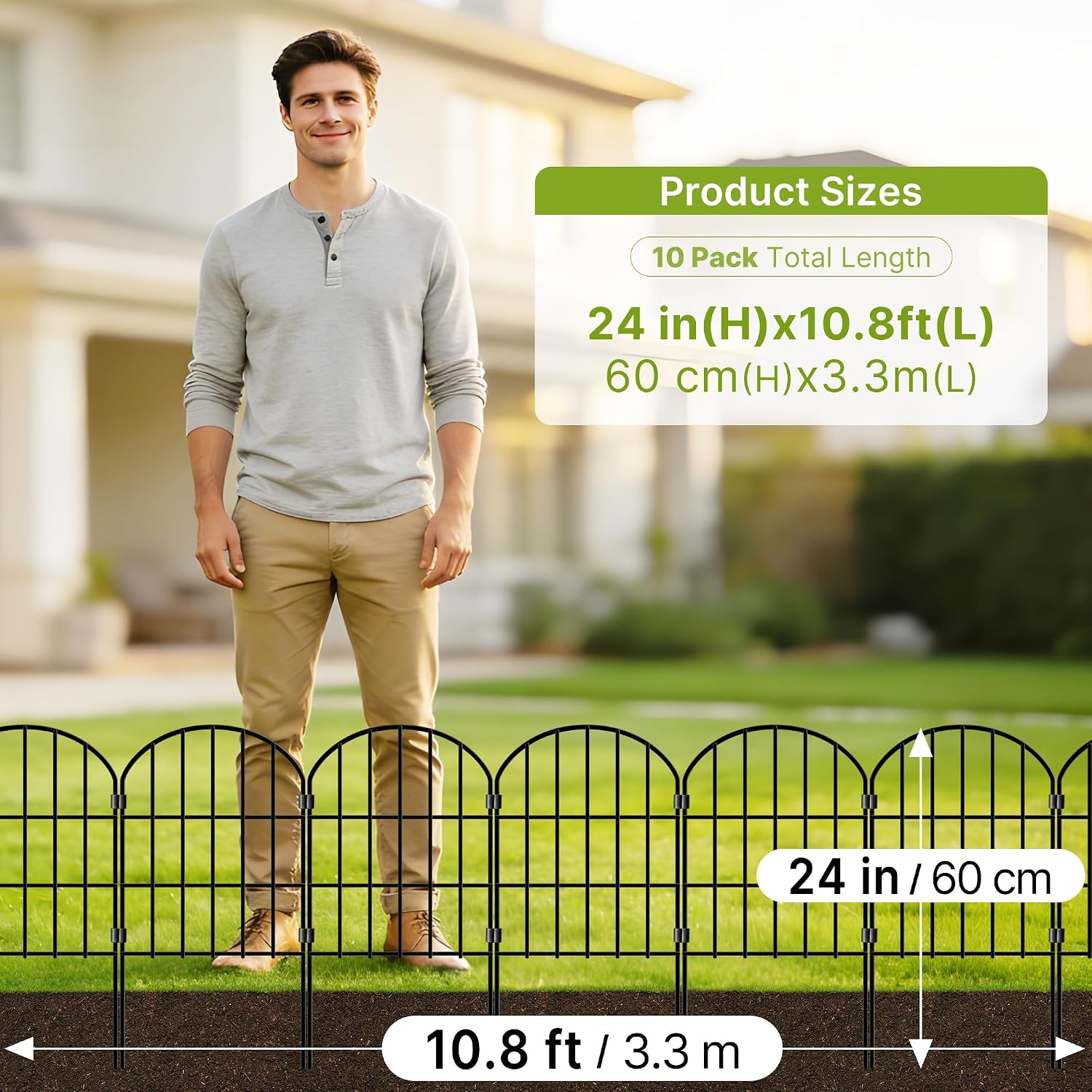 Detalle de Thealyn Dekorativer Gartenzaun aus Metall – 3,3 m Gesamtlänge, 10 Paneele